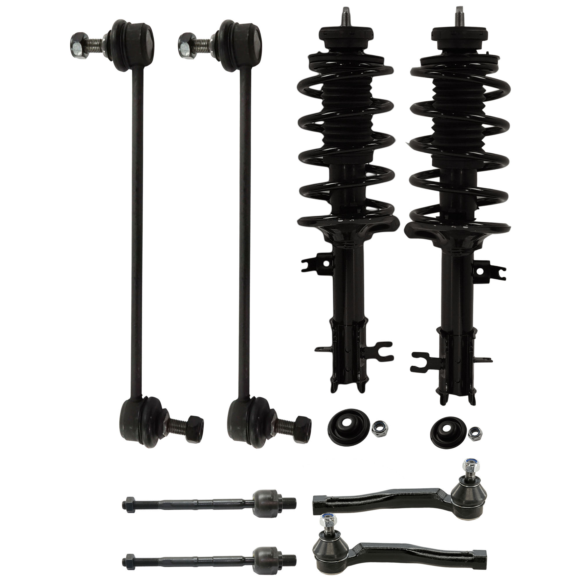 AM AVEO 04-11 AVEO5-07-11 FRONT FULLY LOADED STRUT RH AND LH 8 pc kit Gas Charged Twin tube with Sway Bar Link and Tie Rod End SKU KIT 061124 C160 OEM 816645-817351-78A11404-2701539