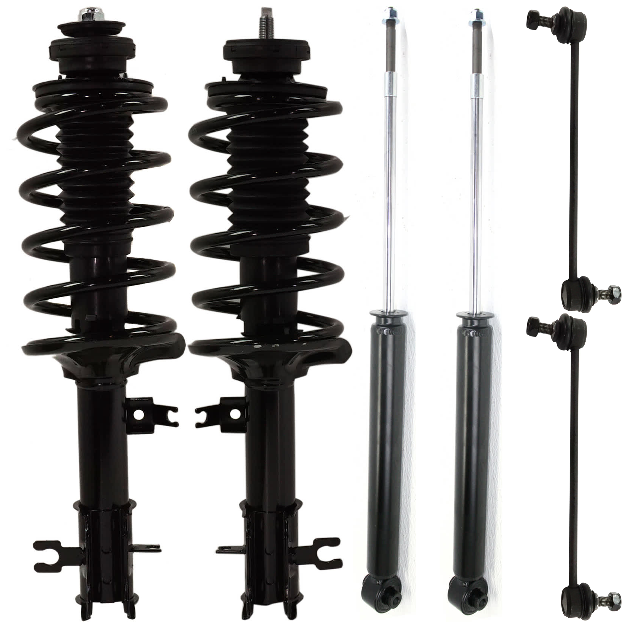 AM AVEO 04-11 AVEO5-07-11 FRONT AND REAR SHOCK AND FULLY LOADED STRUT RH AND LH 6 pc kit Gas Charged Twin tube with Sway Bar Link SKU KIT 061124 C161 OEM 816645-817351-78A11404-2701539