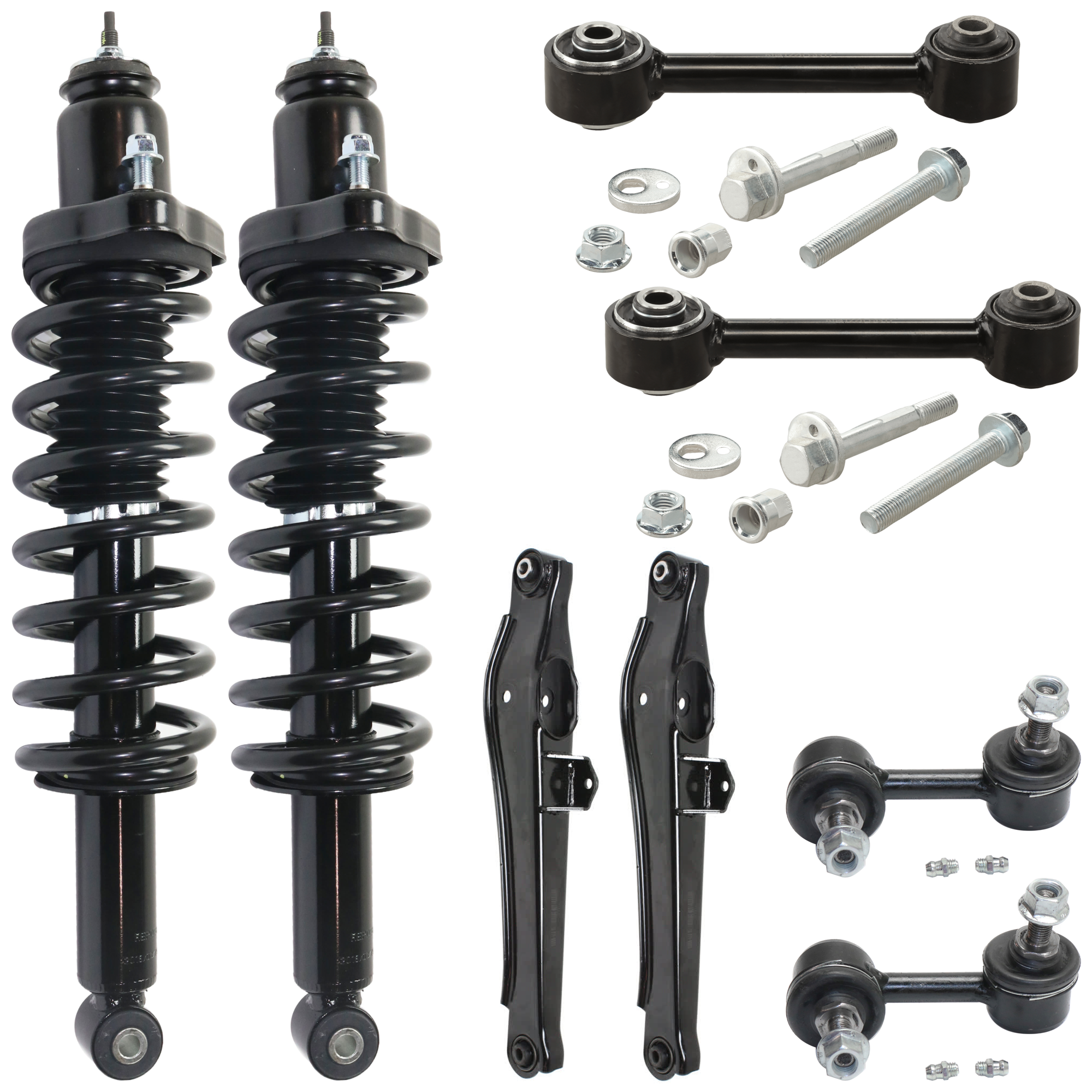AM CALIBER 07-09 REAR FULLY LOADED STRUT RH AND LH 8 pc kit Gas Charged Twin tube with Control Arm Lateral Link and Sway Bar Link SKU KIT 061124 C179 OEM 68058866AA 5272706AG 5105272AE