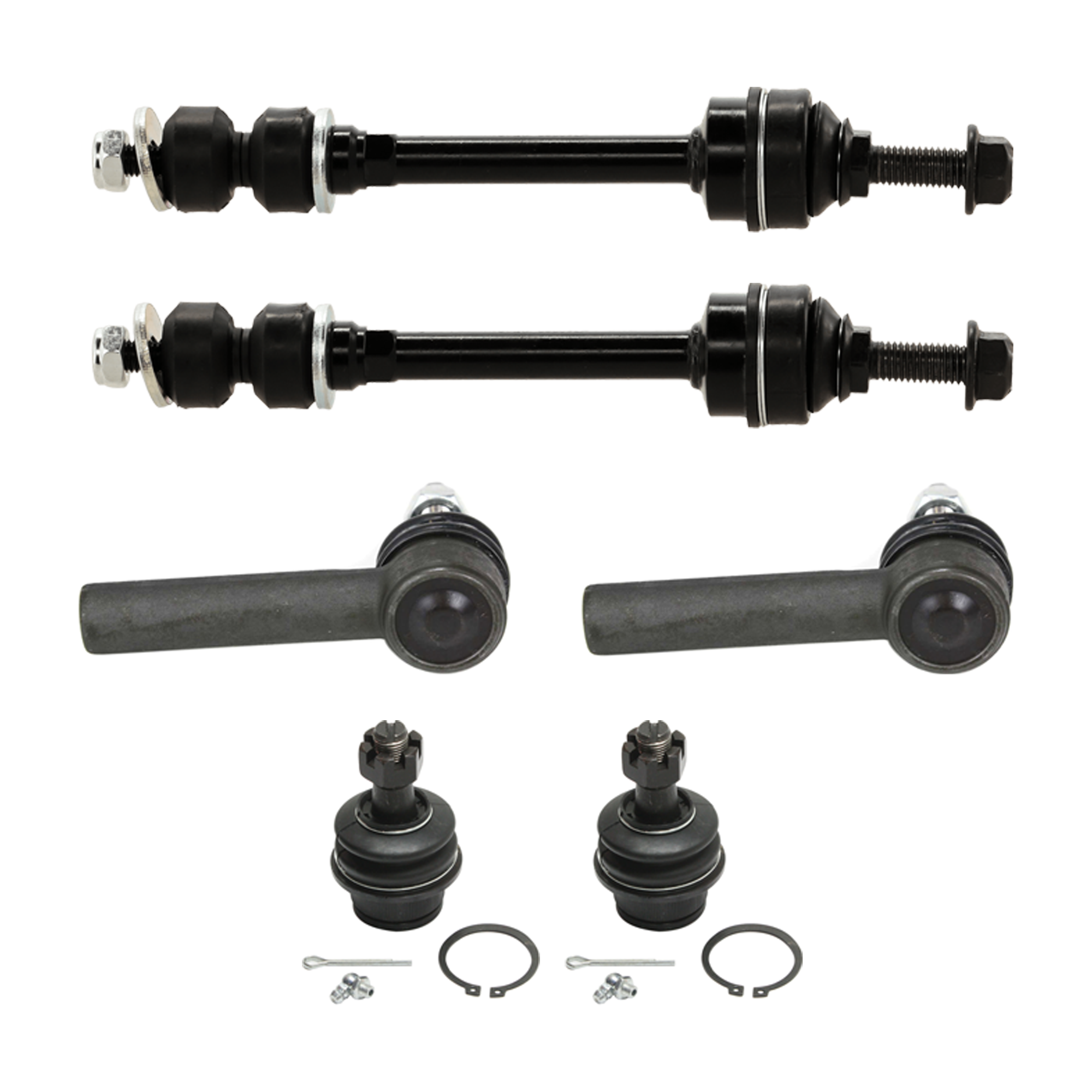 AM DAKOTA 05-10 RAIDER 06-09 FRONT TIE ROD END RH AND LH Outer 6 pc kit with Ball Joint and Sway Bar Link SKU KIT 061124 C200 OEM 1016754-2693215-4011878-401187