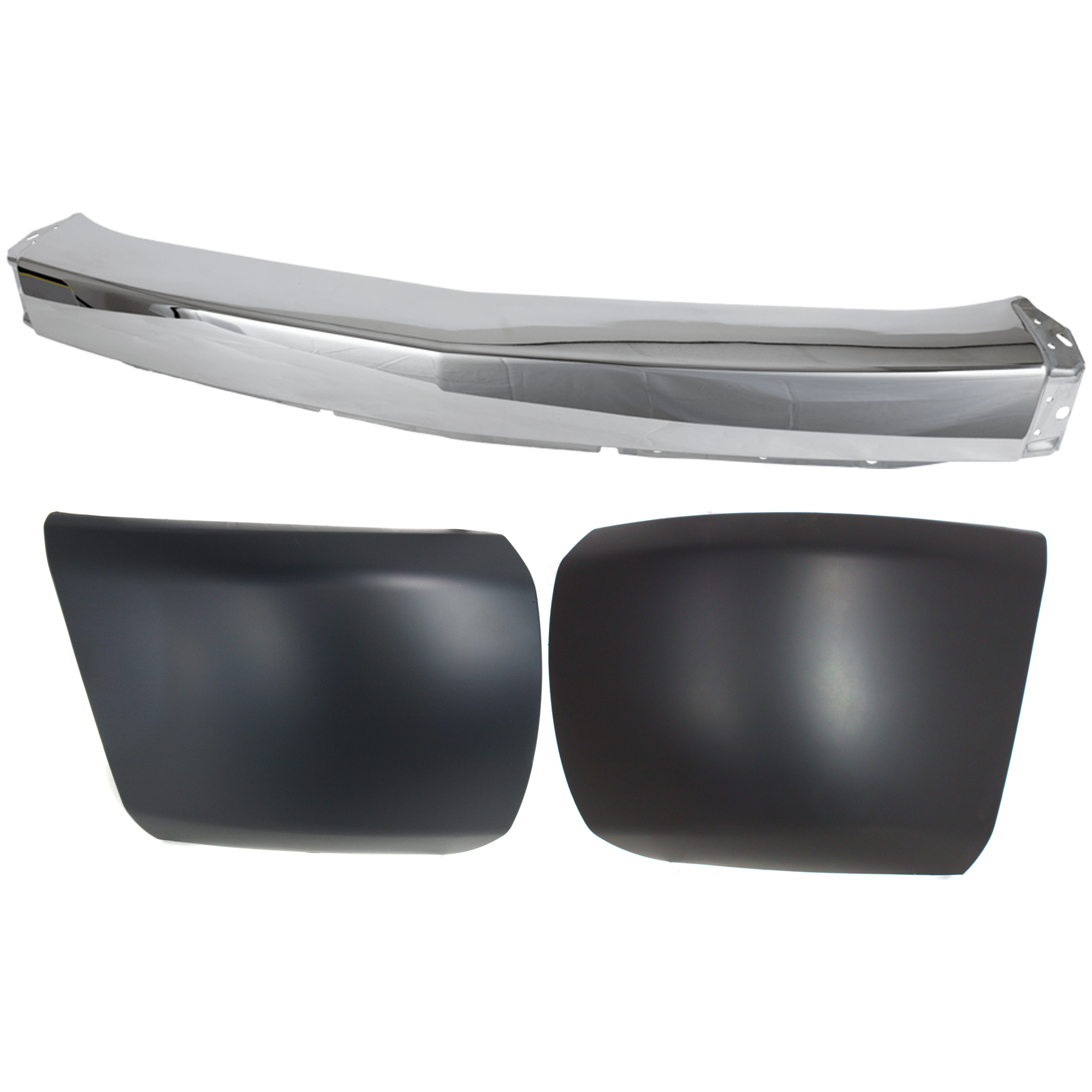 AM SILVERADO 1500-07-08 FRONT BUMPER 3 pc kit Impact Bar Chrome with Bumper End SKU KIT 061124 C209 Partslink GM1002830 GM1016103 GM1017103 OEM 15836961-15891690-15891691