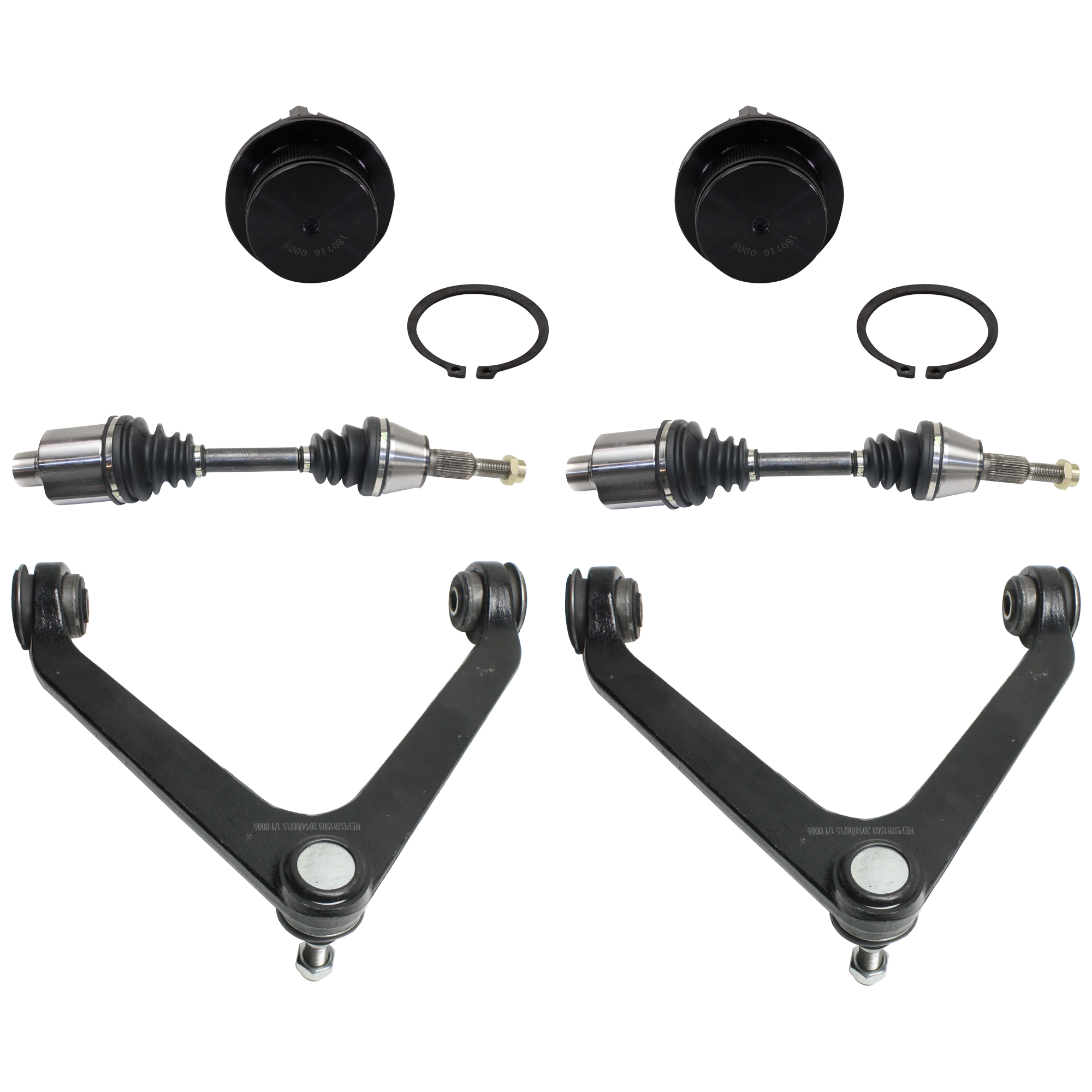 AM RAM 1500 PICKUP 02-05 FRONT CV AXLE ASSEMBLY RH AND LH 6 pc kit with Ball Joint and Control Arm SKU KIT 061124 C211 OEM 5072389AA 5072389AB 104333-260
