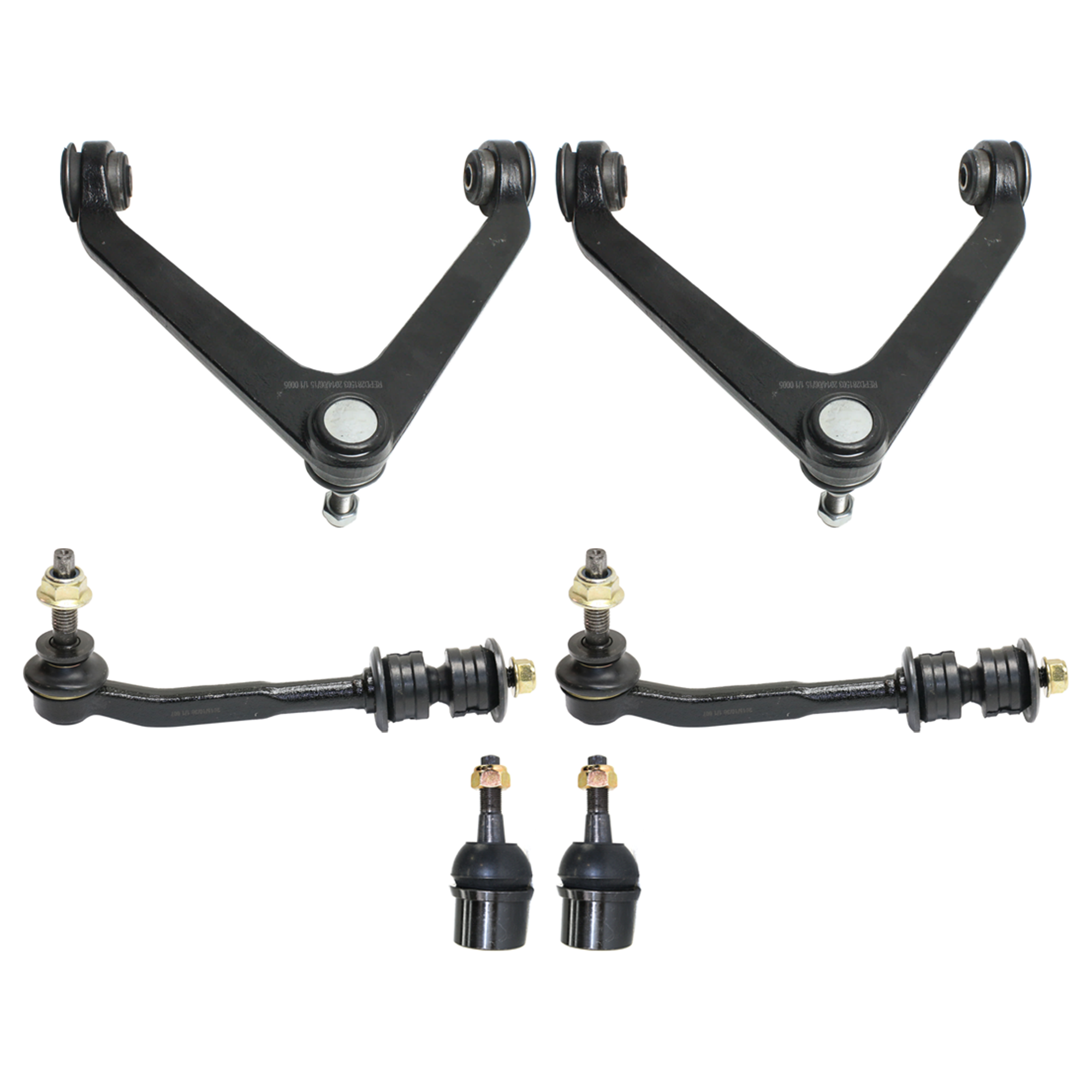 AM DURANGO 04-09 ASPEN 07-09 FRONT CONTROL ARM RH AND LH Upper 6 pc kit w Ball Joint and Sway Bar Link SKU KIT 061124 C212 OEM 52106577AA 52106577AB 52106577