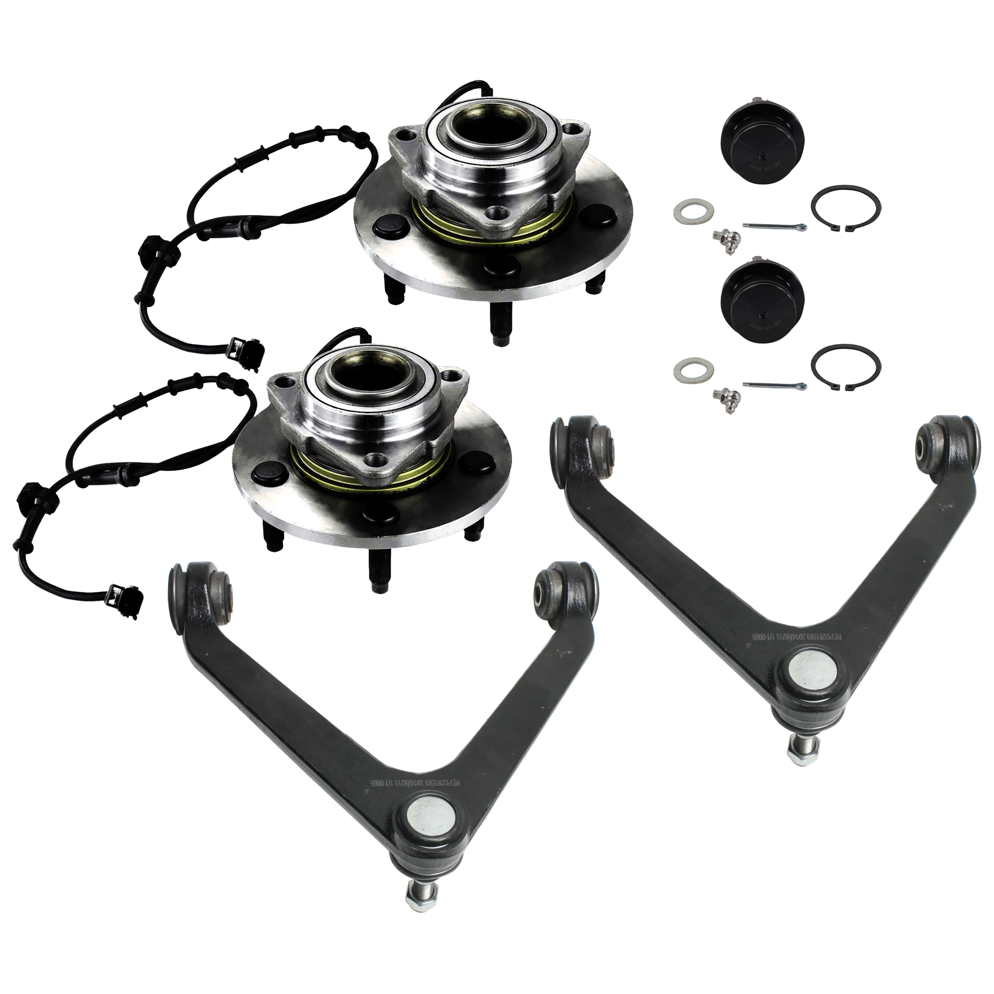 AM RAM 1500 PICKUP 02-05 FRONT HUB ASSEMBLY RH AND LH 6 pc kit 5 Studs 5 x 139.7 mm Bolt Pattern w Ball Joint and Control Arm SKU KIT 061124 C213 OEM 52070323AA 104333-2601556-5051
