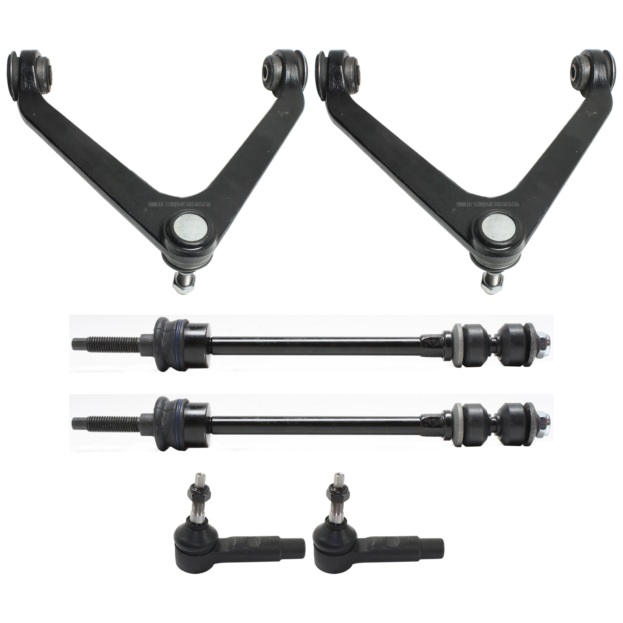 AM RAM 1500 PICKUP 02-05 FRONT CONTROL ARM RH AND LH Upper 6 pc kit w Sway Bar Link and Tie Rod End SKU KIT 061124 C217 OEM 52106577AA 52106577AB 52106577