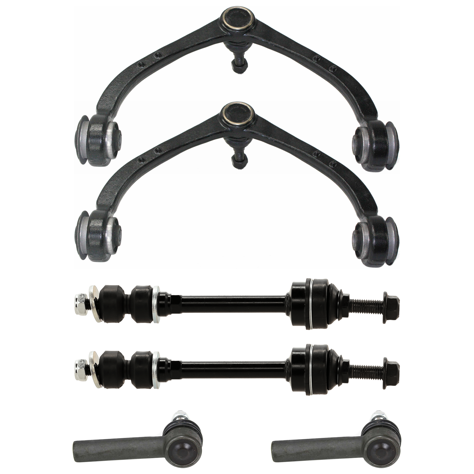 AM DAKOTA 05-10 RAIDER 06-09 FRONT CONTROL ARM RH AND LH Upper 6 pc kit with Sway Bar Link and Tie Rod End SKU KIT 061124 C218 OEM 52855100AC 52855100AF 52855100