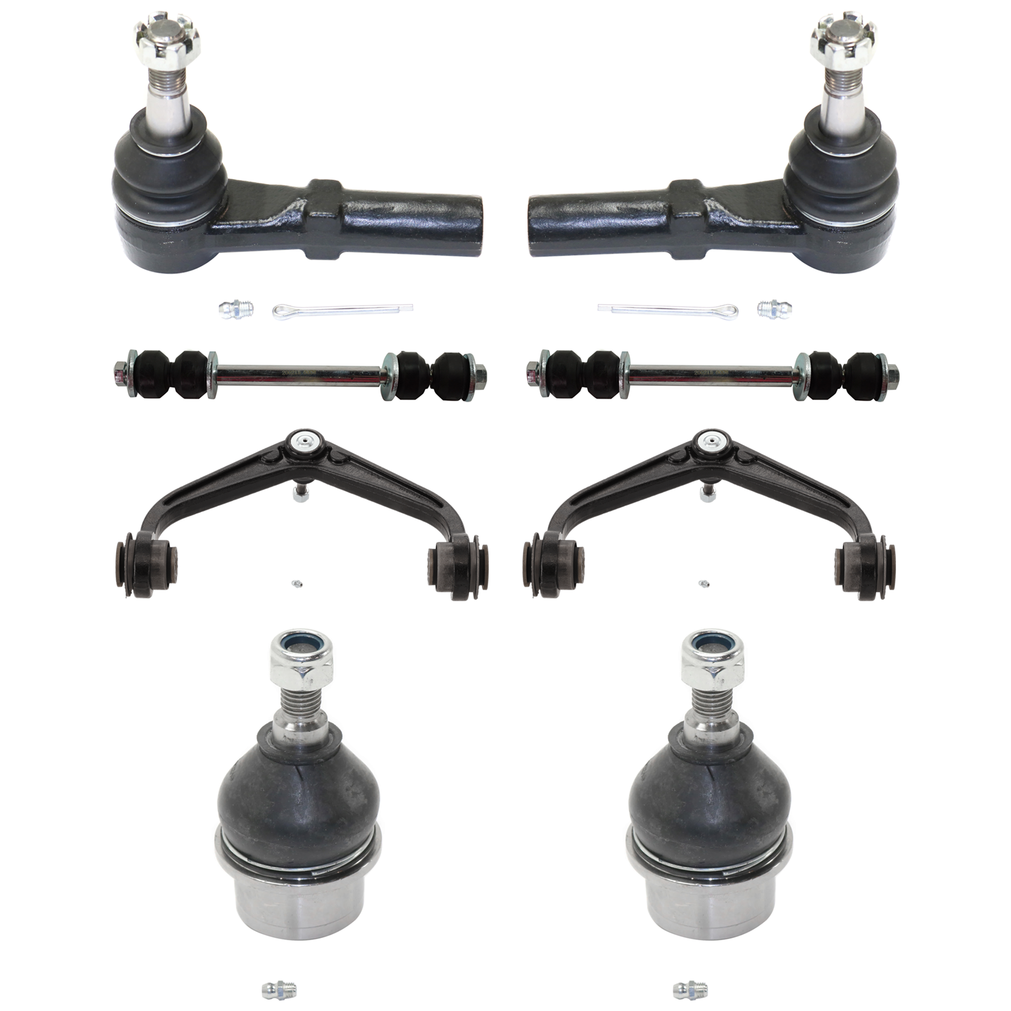 AM SIERRA SILVERADO 2500-3500 HD 11-19 FRONT CONTROL ARM RH AND LH Upper 8 pc kit with Ball Joint Sway Bar Link and Tie Rod End SKU KIT 061124 C21 OEM 20924215 BJ91415-1880631-26512
