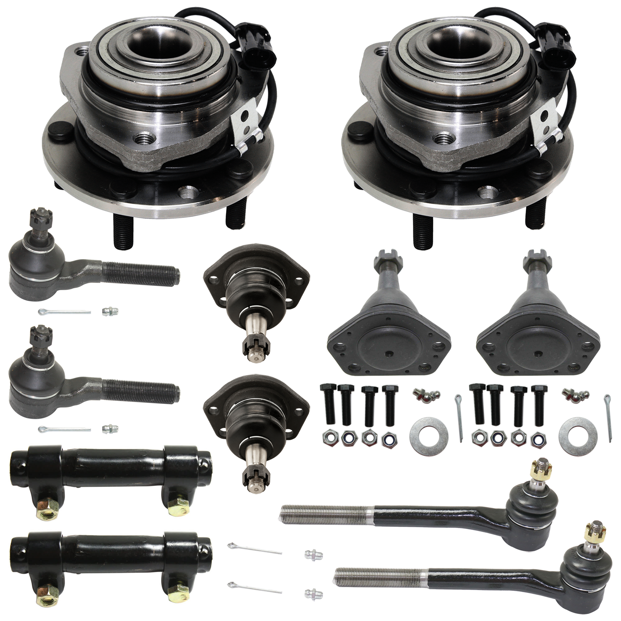 AM BLAZER JIMMY 98-05 FRONT HUB ASSEMBLY RH AND LH 12 pc kit 5 Studs 5 x 4.75 in. Bolt Pattern with Ball Joint Tie Rod Adjusting Sleeve and Tie Rod End SKU KIT 061124 C24 OEM 12413045-10390-286004-26012