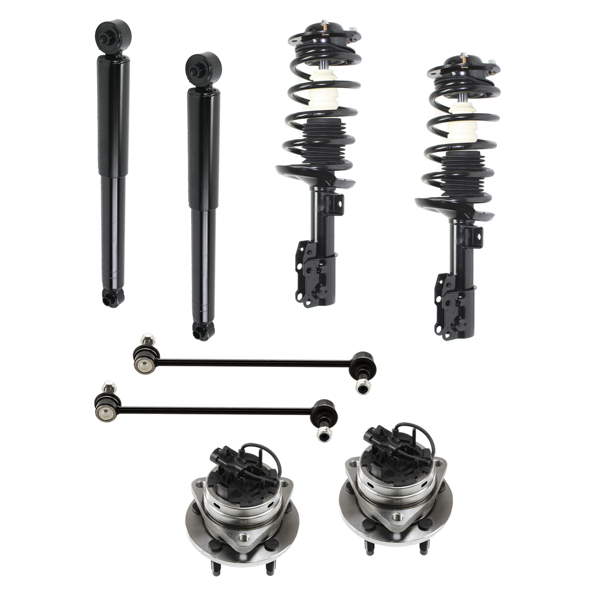 AM MALIBU 04-08 FRONT HUB ASSEMBLY RH AND LH 8 pc kit 5 Studs 5 x 4.33 in. Bolt Pattern with Shock Absorber and Strut Assembly and Sway Bar Link SKU KIT 061124 C25 OEM 15793213-10363555-10363556-578