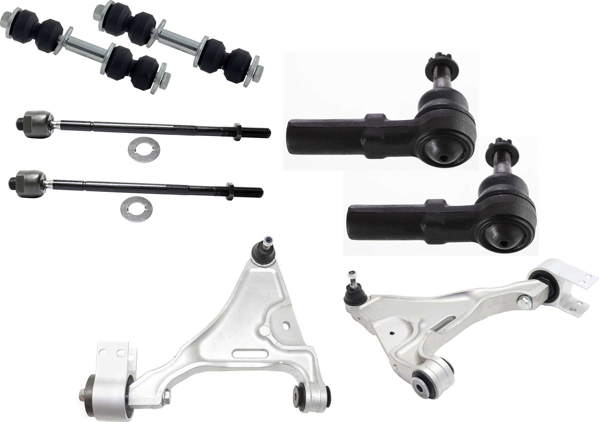 AM LUCERNE DTS 06-11 FRONT CONTROL ARM RH AND LH Lower 8 pc kit w Sway Bar Link and Tie Rod End SKU KIT 061124 C32 OEM 15939599-15939600-684011-26