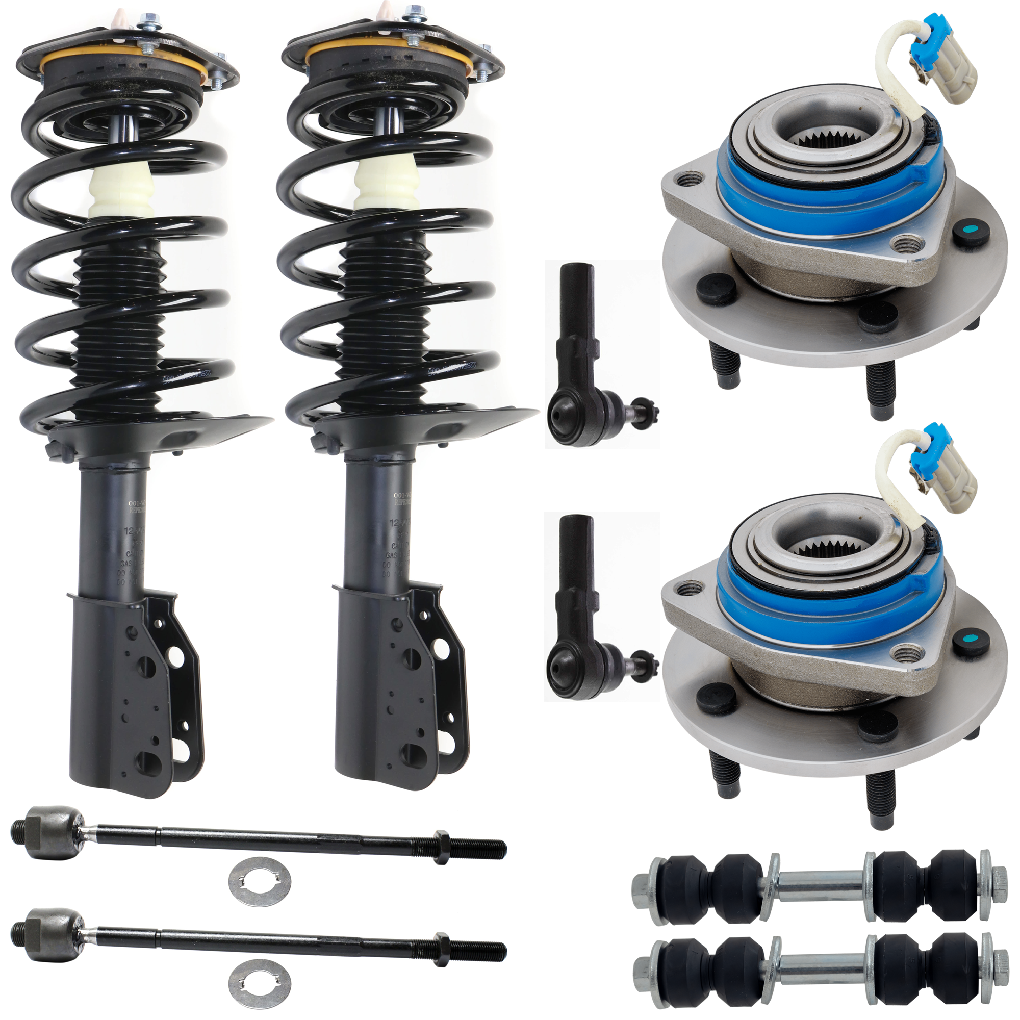 AM PARK AVENUE 98-01 FRONT FULLY LOADED STRUT RH AND LH 10 pc kit Gas Charged Twin tube with Sway Bar Link Tie Rod End and Wheel Hub SKU KIT 061124 C33 OEM 88955457-88955458-684011-26