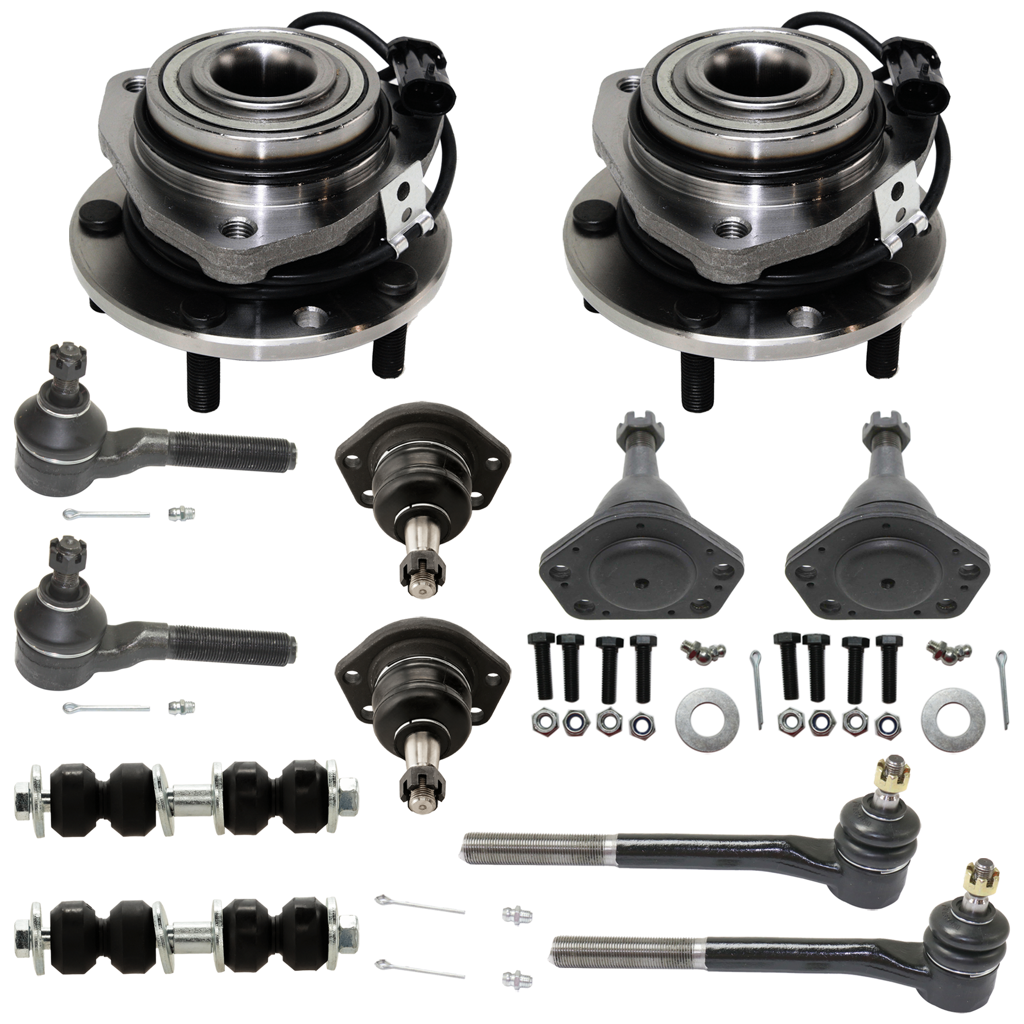 AM BLAZER JIMMY 98-05 FRONT HUB ASSEMBLY RH AND LH 12 pc kit 5 Studs 5 x 4.75 in. Bolt Pattern with Ball Joint Sway Bar Link and Tie Rod End SKU KIT 061124 C38 OEM 12413045-10390-286004-26012