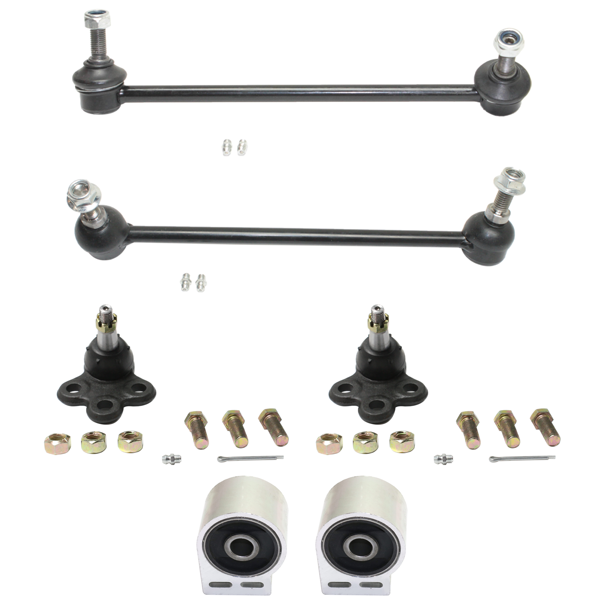 AM VUE 02-07 EQUINOX 05-09 FRONT CONTROL ARM BUSHING RH AND LH Lower Rearward 6 pc Kit with Ball Joint and Sway Bar Link SKU KIT 061124 C43 OEM TD874W 45G3807 FB1151-56514