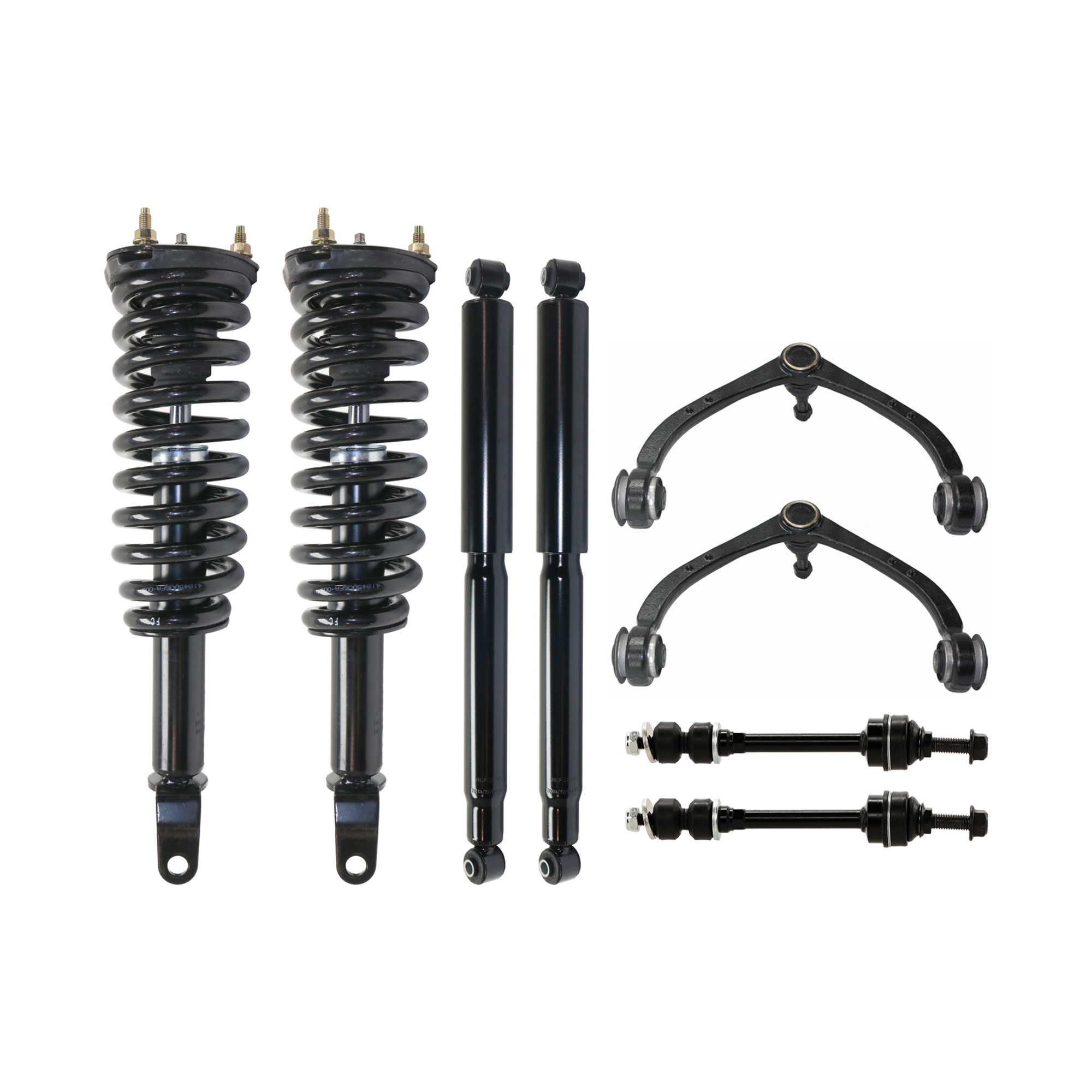 AM DAKOTA 05-08 RAIDER 06-09 FRONT AND REAR SHOCK AND FULLY LOADED STRUT RH AND LH 10 pc kit Gas Charged Twin tube with Control Arm Sway Bar Link and Tie Rod End SKU KIT 061124 C49 OEM 4883055-4883055AB 68020856AB 5