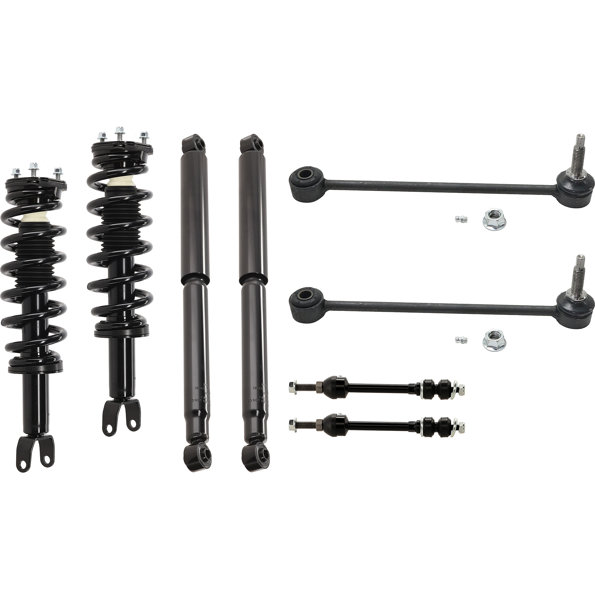 AM RAM 1500 PICKUP11-18-1500 CLASSIC 19-22 FRONT AND REAR SHOCK AND FULLY LOADED STRUT RH AND LH 8 pc kit Gas Charged Twin tube with Sway Bar Link SKU KIT 061124 C55 OEM 52855791AC 52853460AE 68040873