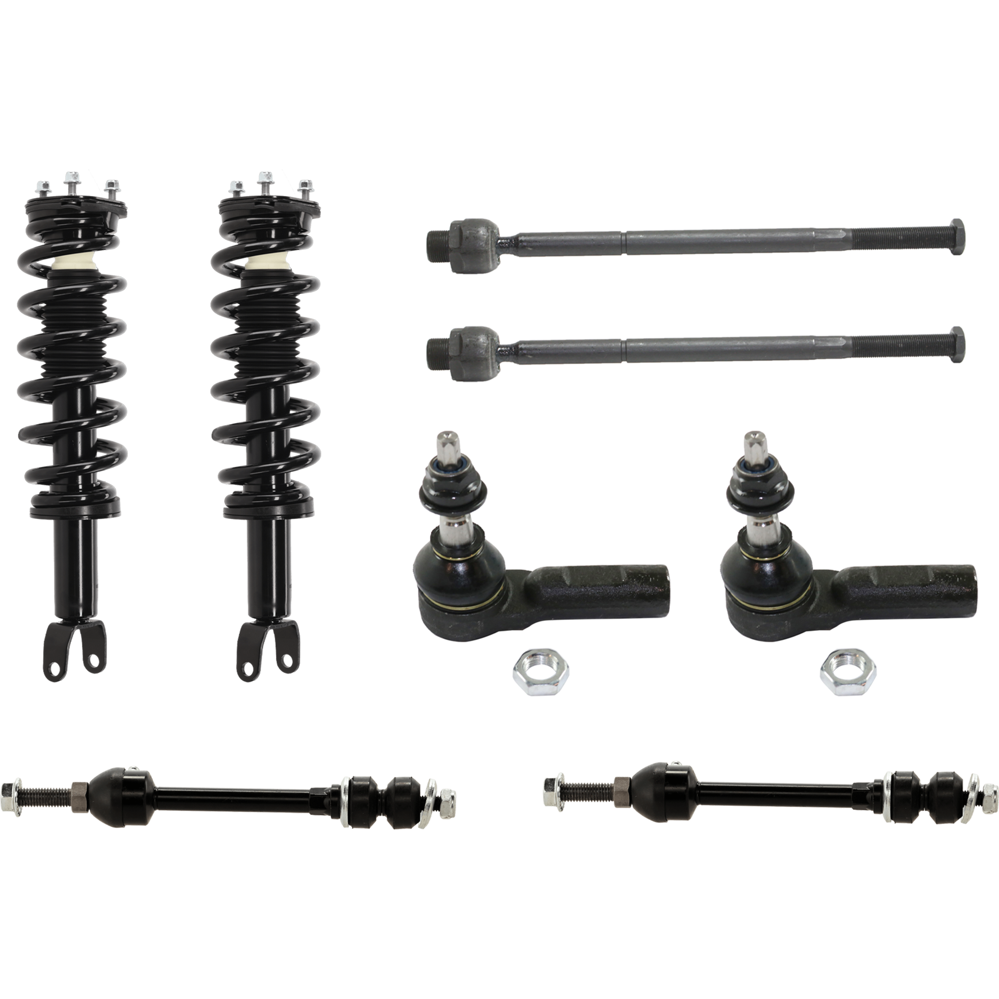 AM RAM 1500-09-10-1500-11-12 FRONT FULLY LOADED STRUT RH AND LH 8 pc kit Gas Charged Twin tube with Sway Bar Link and Tie Rod End SKU KIT 061124 C56 OEM 68040873AB 52855791AC 5451736