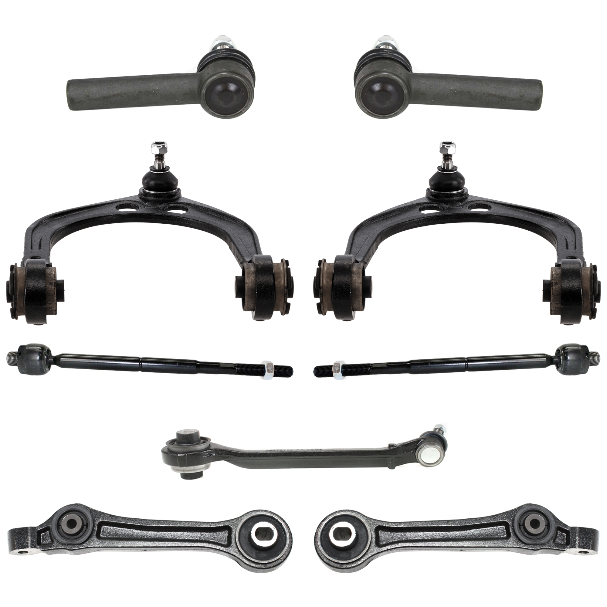 AM CHRYSLER 300-05-10 FRONT CONTROL ARM RH AND LH Lower Forward and Rearward 10 pc Kit with Tie Rod End SKU KIT 061124 C65 OEM 4782561AE 68002123AC 4782612