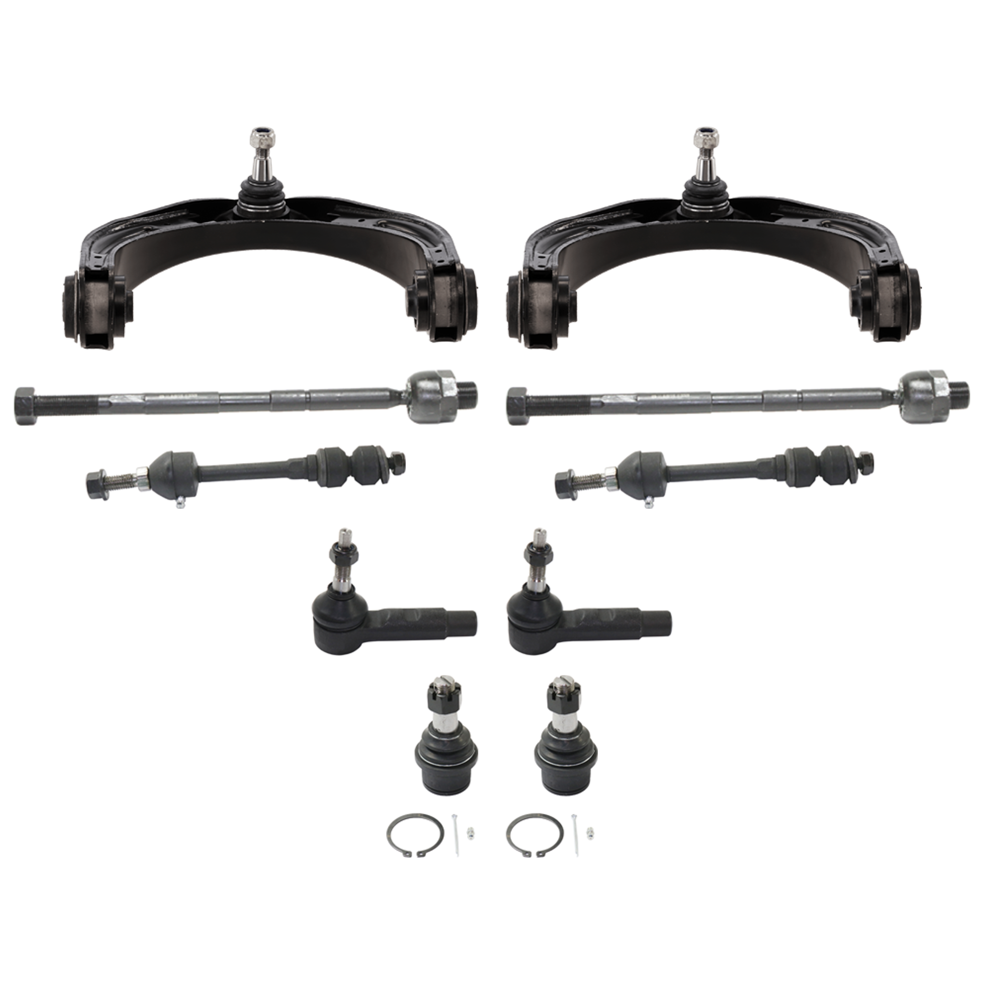 AM DODGE FULL SIZE PICKUP 06-10 FRONT CONTROL ARM RH AND LH Upper 10 pc kit with Ball Joint Sway Bar Link and Tie Rod End SKU KIT 061124 C67 OEM 52121586AD 05086980AD 05170824