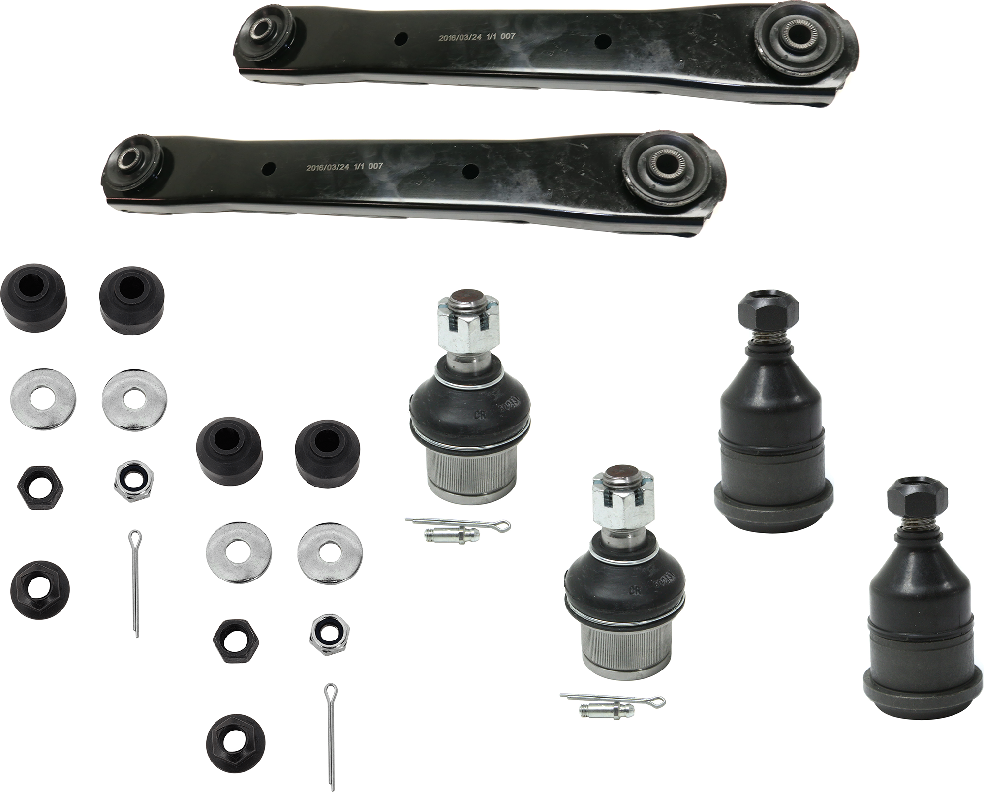 AM RAM FULL SIZE PICKUP 03-10 FRONT CONTROL ARM RH AND LH Upper 8 pc kit with Ball Joint and Sway Bar Link Bushing SKU KIT 061124 C72 OEM 52013797AB 52013797AC 18154-68