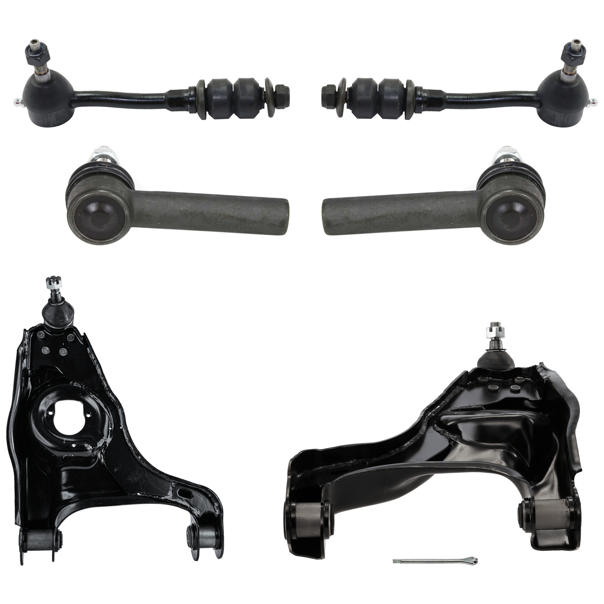 AM DAKOTA 00-04 DURANGO 00-03 FRONT CONTROL ARM RH AND LH Lower 6 pc kit with Sway Bar Link and Tie Rod End SKU KIT 061124 C82 OEM 51206116AB 52059018-52106116AA