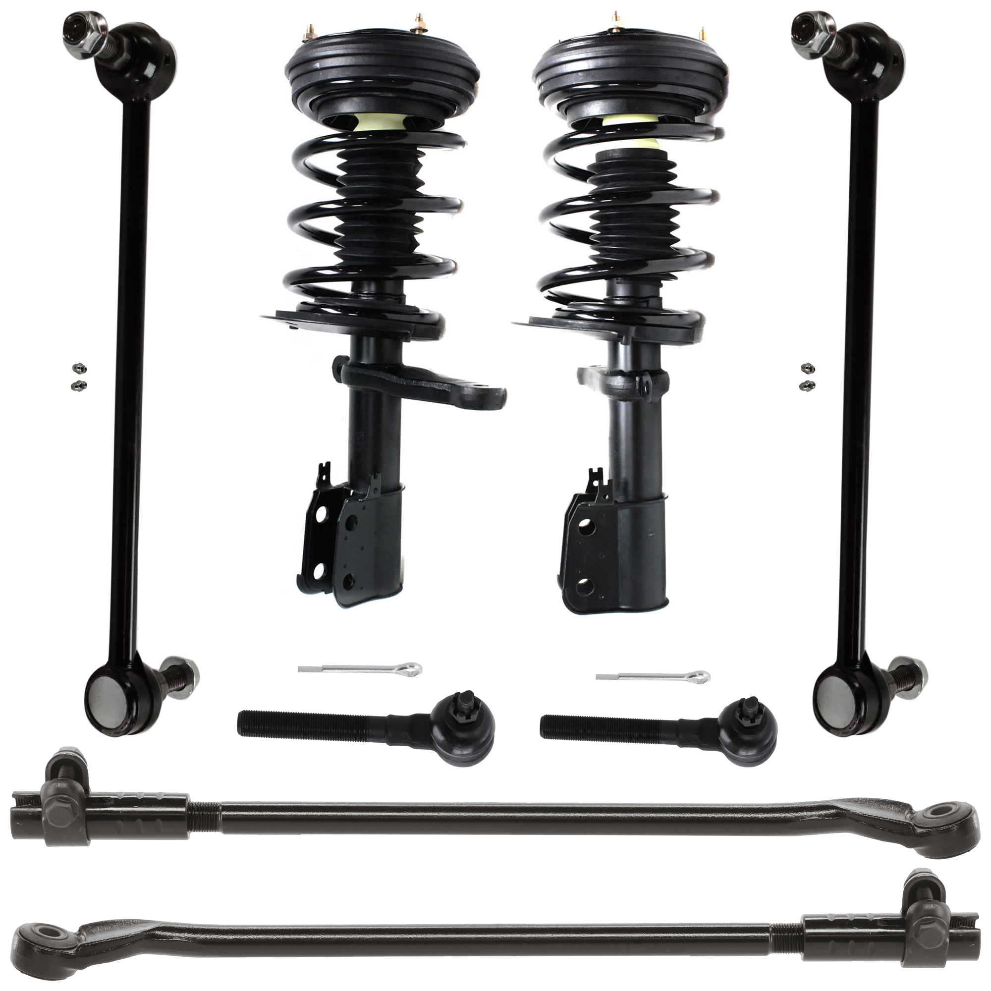 AM CONCORDE INTREPID 98-04 FRONT FULLY LOADED STRUT RH AND LH 8 pc kit Gas Charged Twin tube with Sway Bar Link and Tie Rod End SKU KIT 061124 C85 OEM 18254-2651430-5451221-45G0221