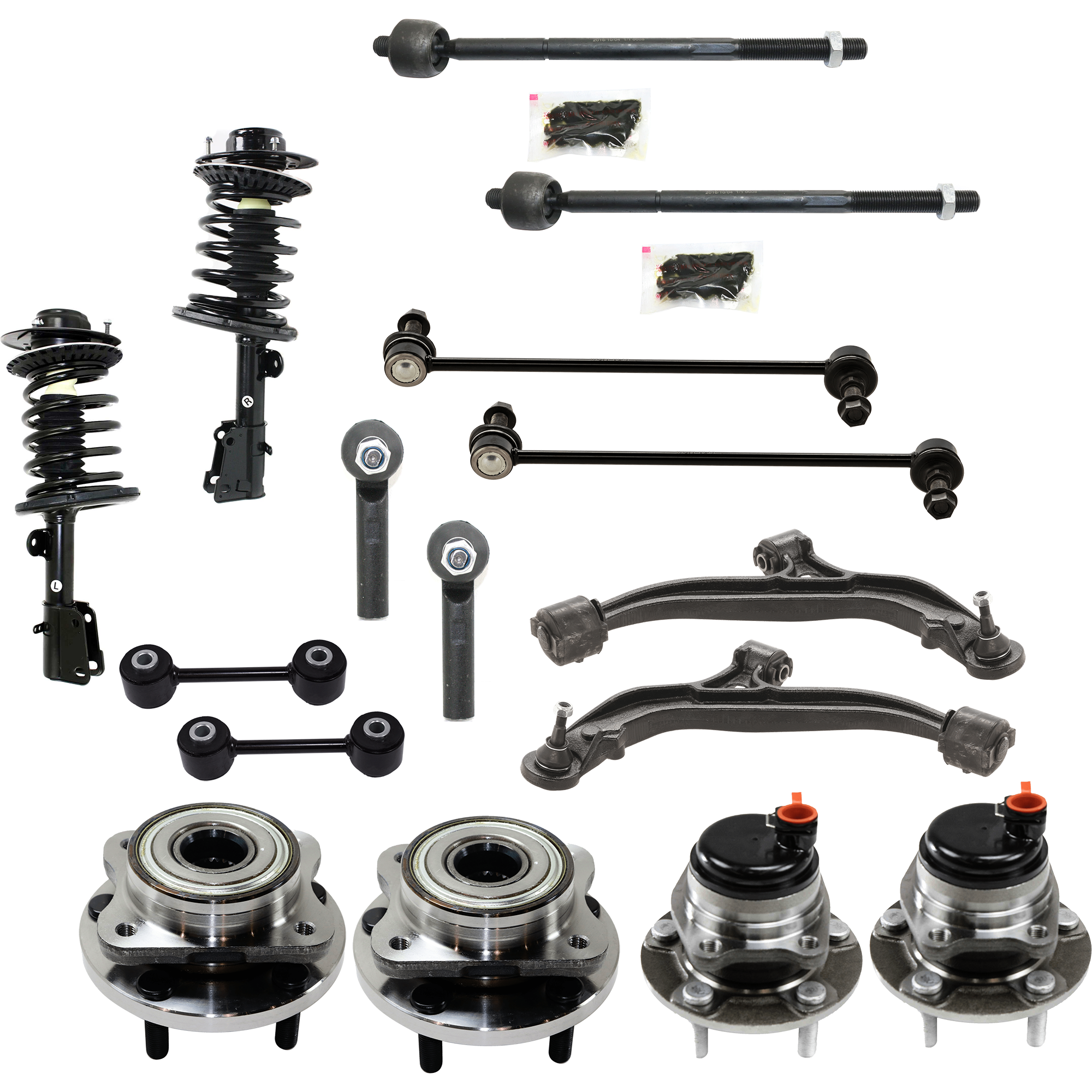 AM TOWN COUNTRY GRAND CARAVAN 01-04 FRONT FULLY LOADED STRUT RH AND LH 16 pc kit Gas Charged Twin tube with Control Arm Sway Bar Link Tie Rod End and Wheel Hub SKU KIT 061124 C88 OEM 5066336AA 5066337AA 4743834AB