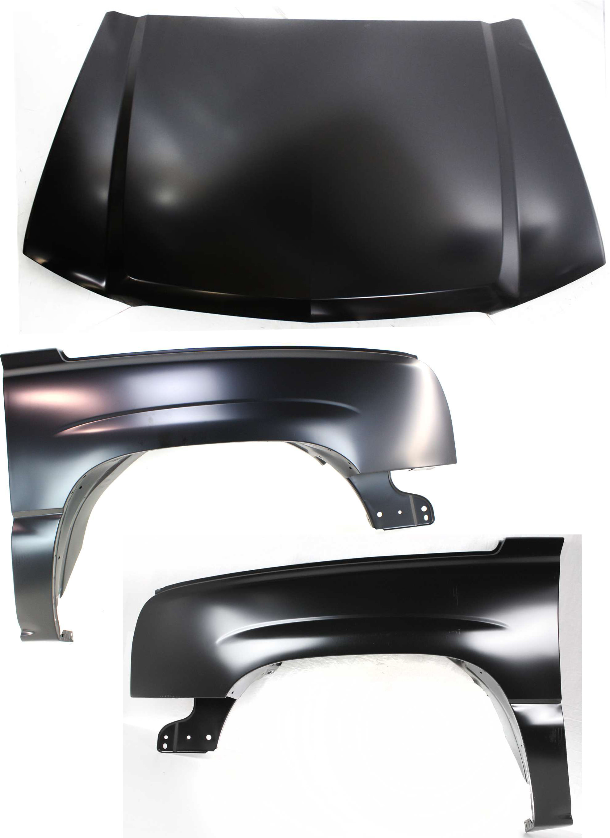 AM SILVERADO 03-07 FRONT FENDER RH AND LH 3 pc Kit Includes Hood SKU KIT 061217-35 Partslink GM1240305 GM1241305 GM1230274 OEM 88944420-88944419-88944302