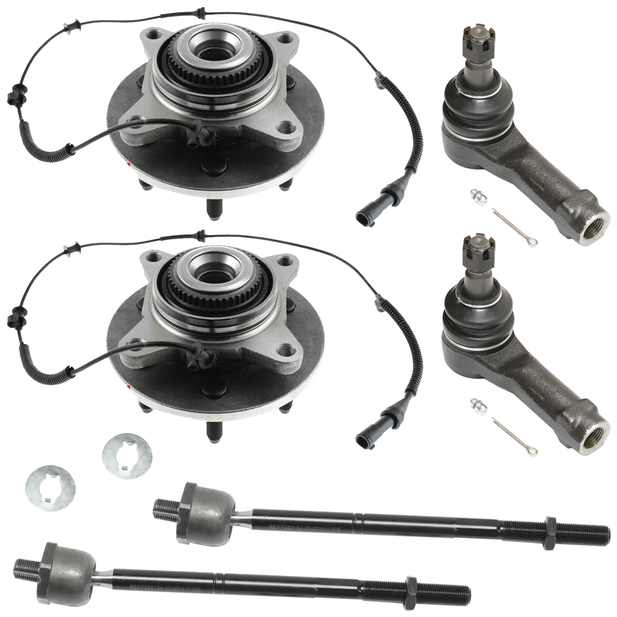 AM F 150-04-05 FRONT SUSPENSION KIT RH AND LH Inner and Outer 6 pc Kit with Tie Rod End and Wheel Hub SKU KIT 061224-04 OEM 4L3Z3280CA 4L3Z3280DA 4L3Z3A13