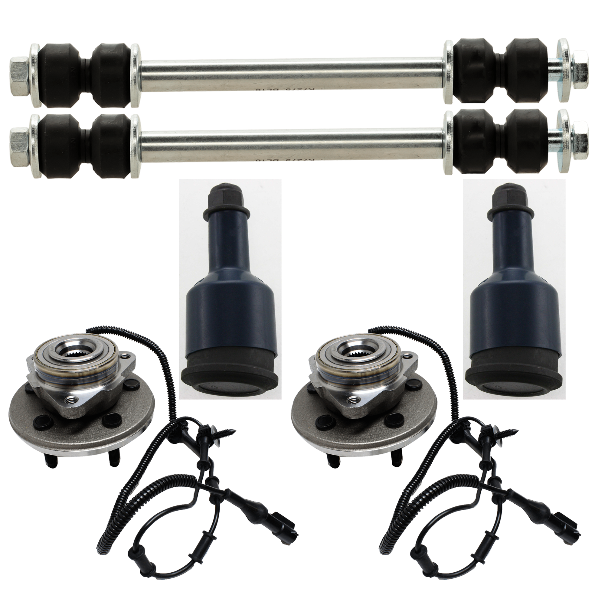 AM EXPLORER MOUNTAINEER 02-05 FRONT SUSPENSION KIT 6 pc Kit with Ball Joint Sway Bar Link and Wheel Hub SKU KIT 061224-09 OEM 104268-2601521-5051268-1L2Z308