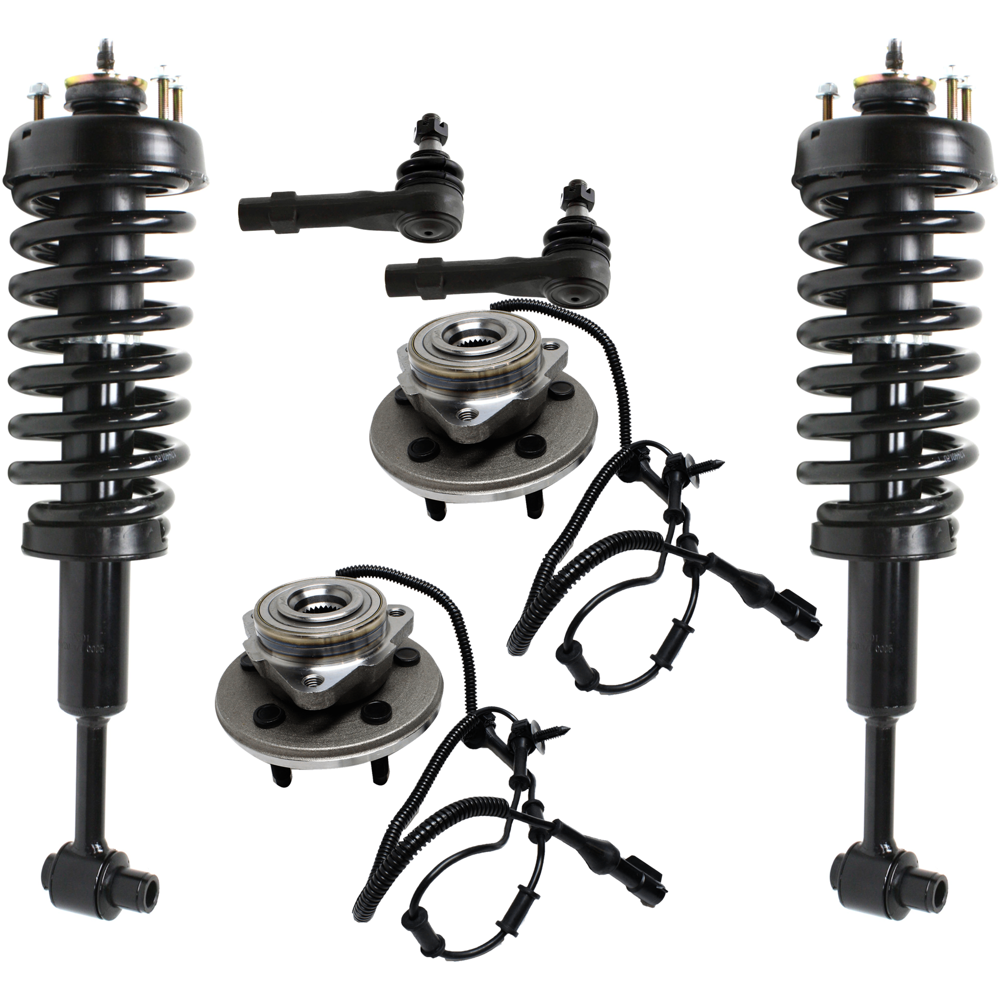 AM EXPLORER MOUNTAINEER 02-03 FRONT SUSPENSION KIT RH AND LH 6 pc Kit with Shock Absorber and Strut Assembly Tie Rod End and Wheel Hub SKU KIT 061224-11 OEM 3U2Z18124PAA 385025-1015279-26