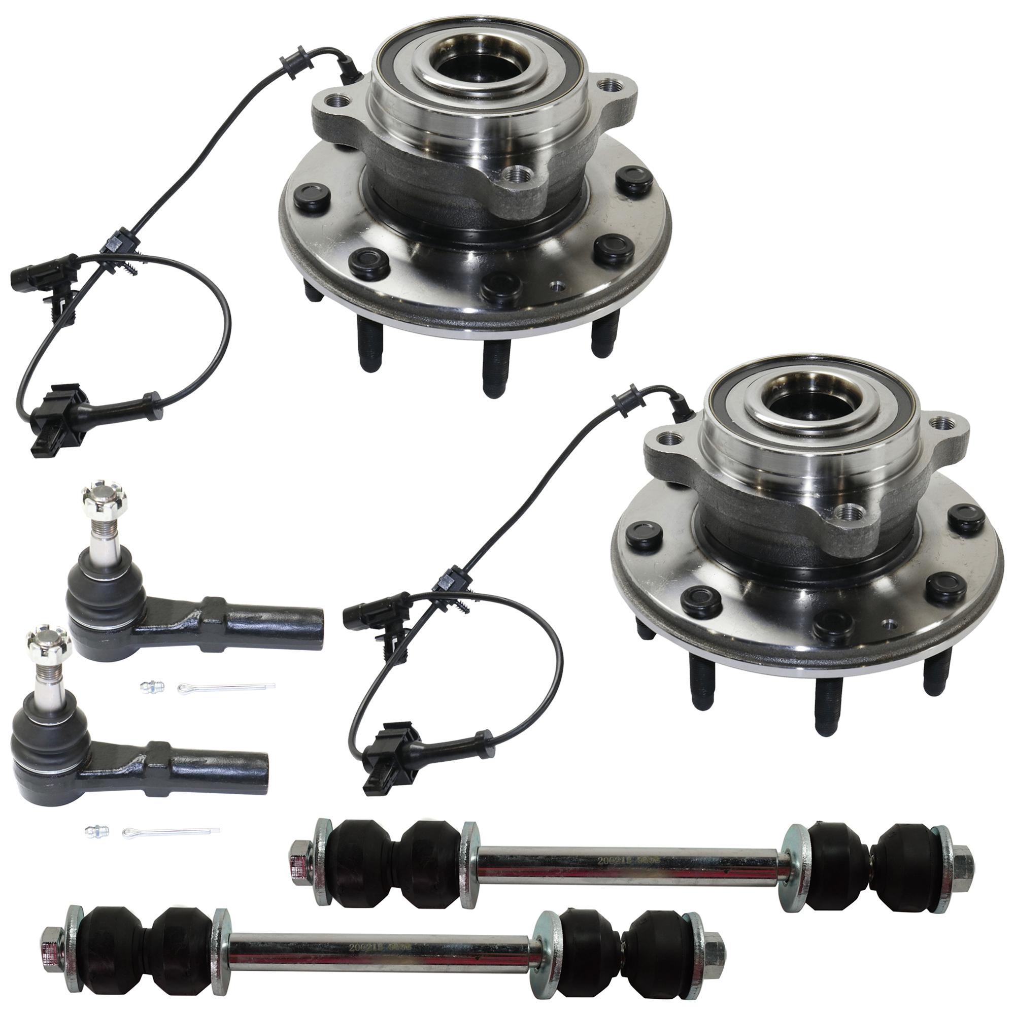 AM SILVERADO 2500 HD SILVERADO 3500 HD 11-19 FRONT SUSPENSION KIT 6 pc Kit with Sway Bar Link Tie Rod End and Wheel Hub SKU KIT 061224-23 OEM 1880631-2651222-5451012-545106