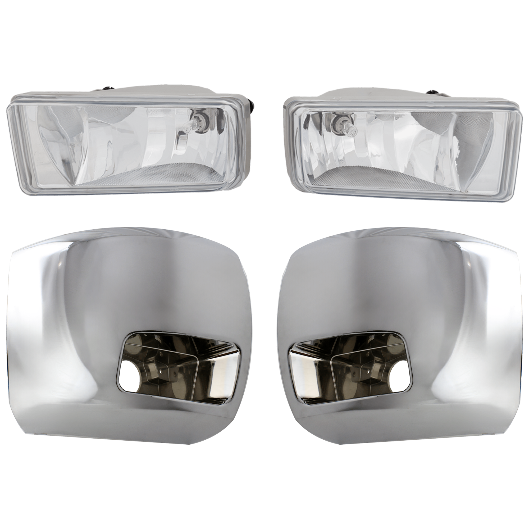 AM SILVERADO 2500 HD 3500 HD 07-12 FRONT BUMPER END RH AND LH 4 pc Kit Chrome with Fog Light Hole Excludes 2007 Classic with Fog Light SKU KIT 061224-27 Partslink GM1016108 GM1017108 GM2593160 GM2592160 OEM 15839251-15839252-22872763-228