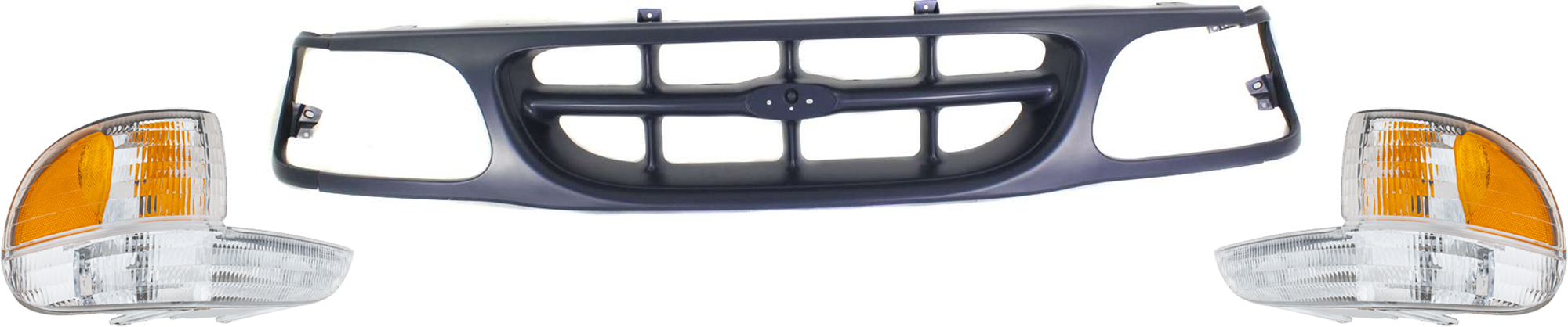 AM EXPLORER 95-01 GRILLE 3 pc Kit Painted Gray Shell and Insert with Headlight Doors Grille Extensions with Corner Light SKU KIT 061224-29 Partslink FO2520130 FO2521130 OEM F87Z8200VAA F67Z13201AA F67Z13