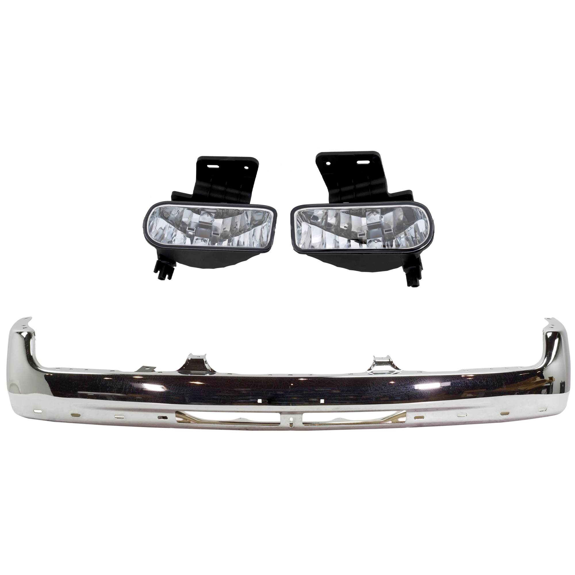 AM SILVERADO 99-02 TAHOE 00-06 FRONT BUMPER 2 pc kit Chrome with Brackets with Fog Light SKU KIT 061224-30 Partslink GM1003127 GM2593113 GM2592113 OEM 12336026 PFM 19433556-10368477
