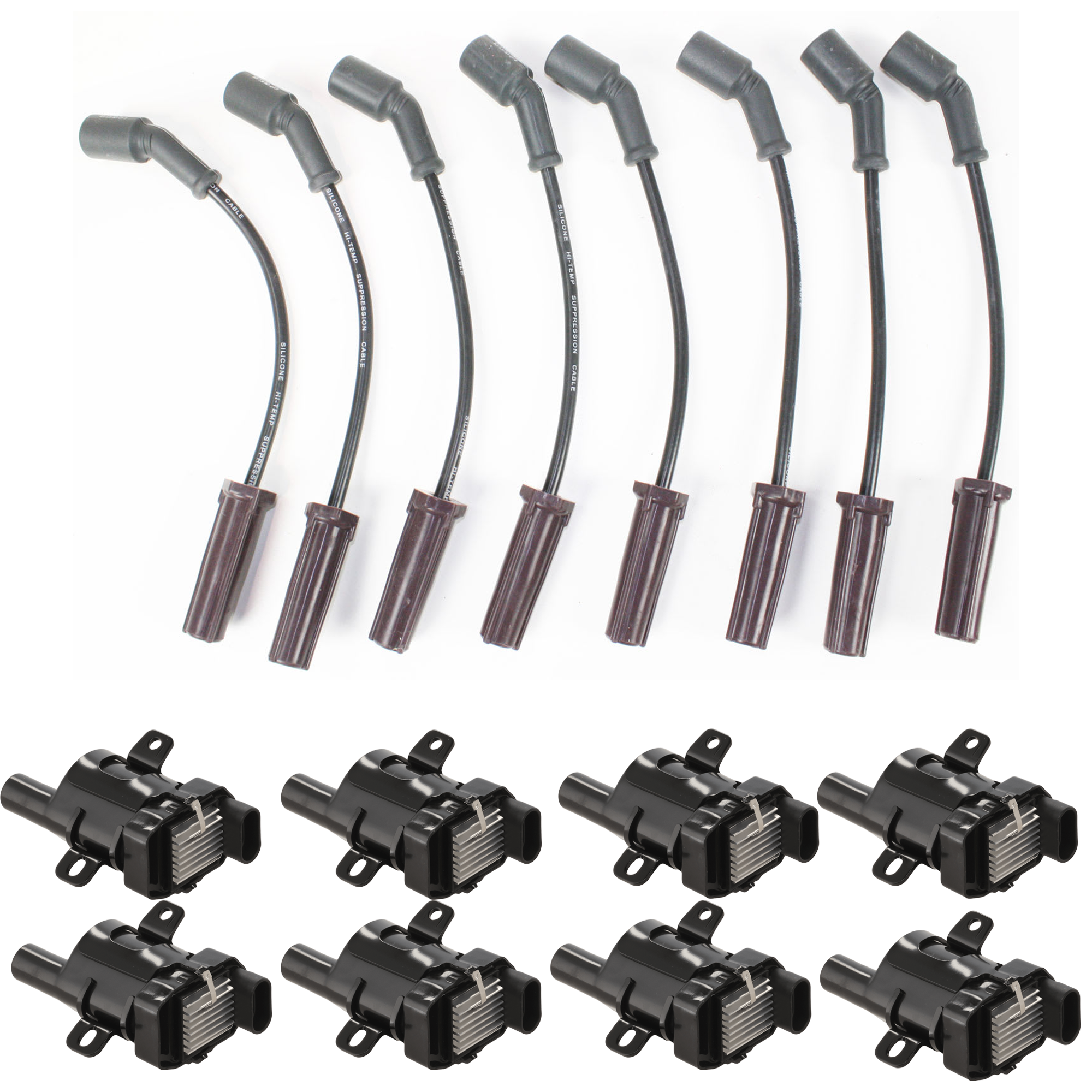 AM SILVERADO SIERRA 99-06 IGNITION COIL AND SPARK PLUG KIT 9 pc kit Black Wire Finish SKU KIT 061224-34
