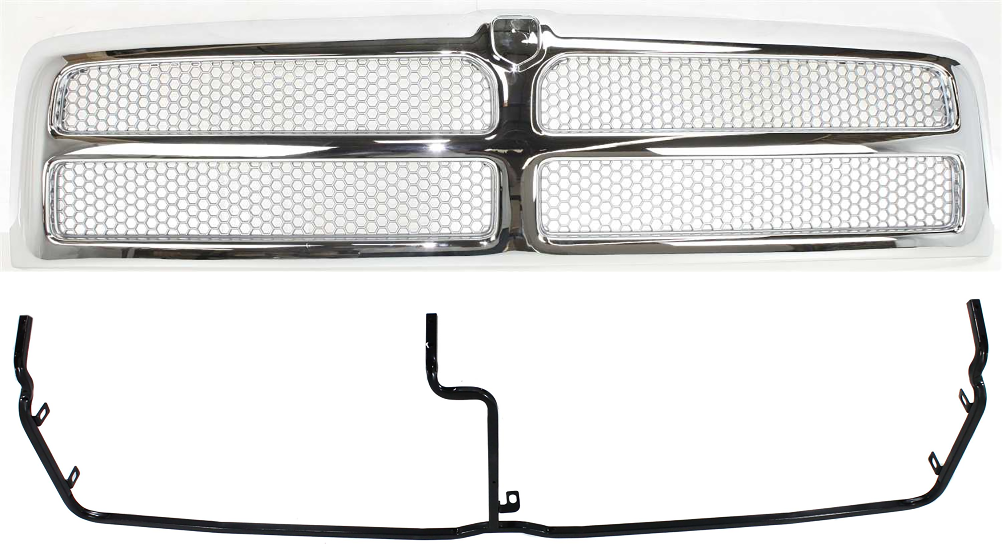 AM DODGE RAM 1500-94-01-2500-3500-94-02 GRILLE 2 pc Kit Honeycomb Insert Chrome Shell Painted Silver Insert with Grille Bracket SKU KIT 061224-36 Partslink CH1200178 CH1200244 CH1207102 OEM 55055252-55076550AB 55076476AB