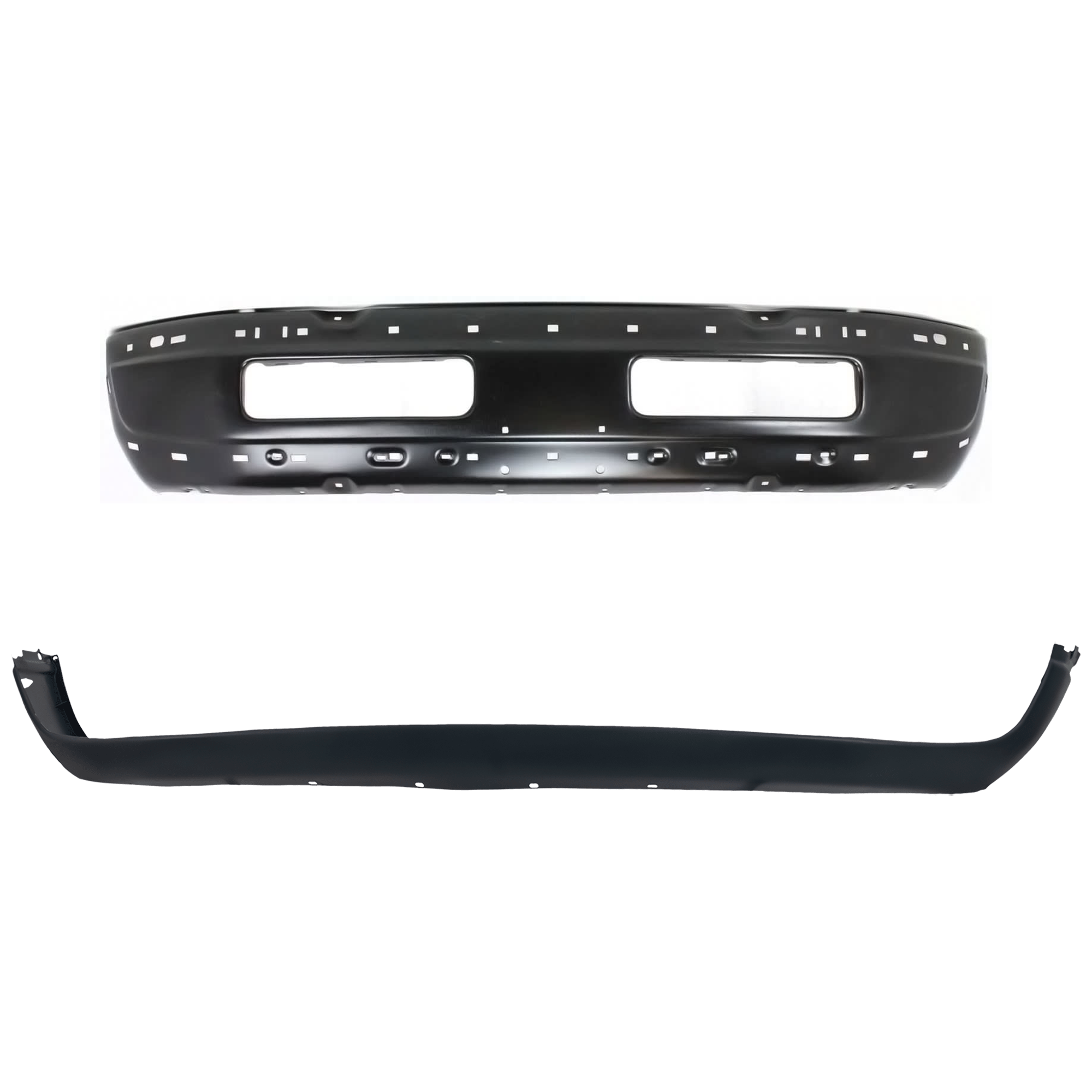 AM DODGE RAM 1500-2500-3500-94-95 FRONT BUMPER 2 pc kit Face Bar Painted Black Old Body Style with Bumper Cover SKU KIT 061224-37 Partslink CH1002173 CH1002259 CH1000232 OEM 5DY06PSJ 5011476AD 55076614AC