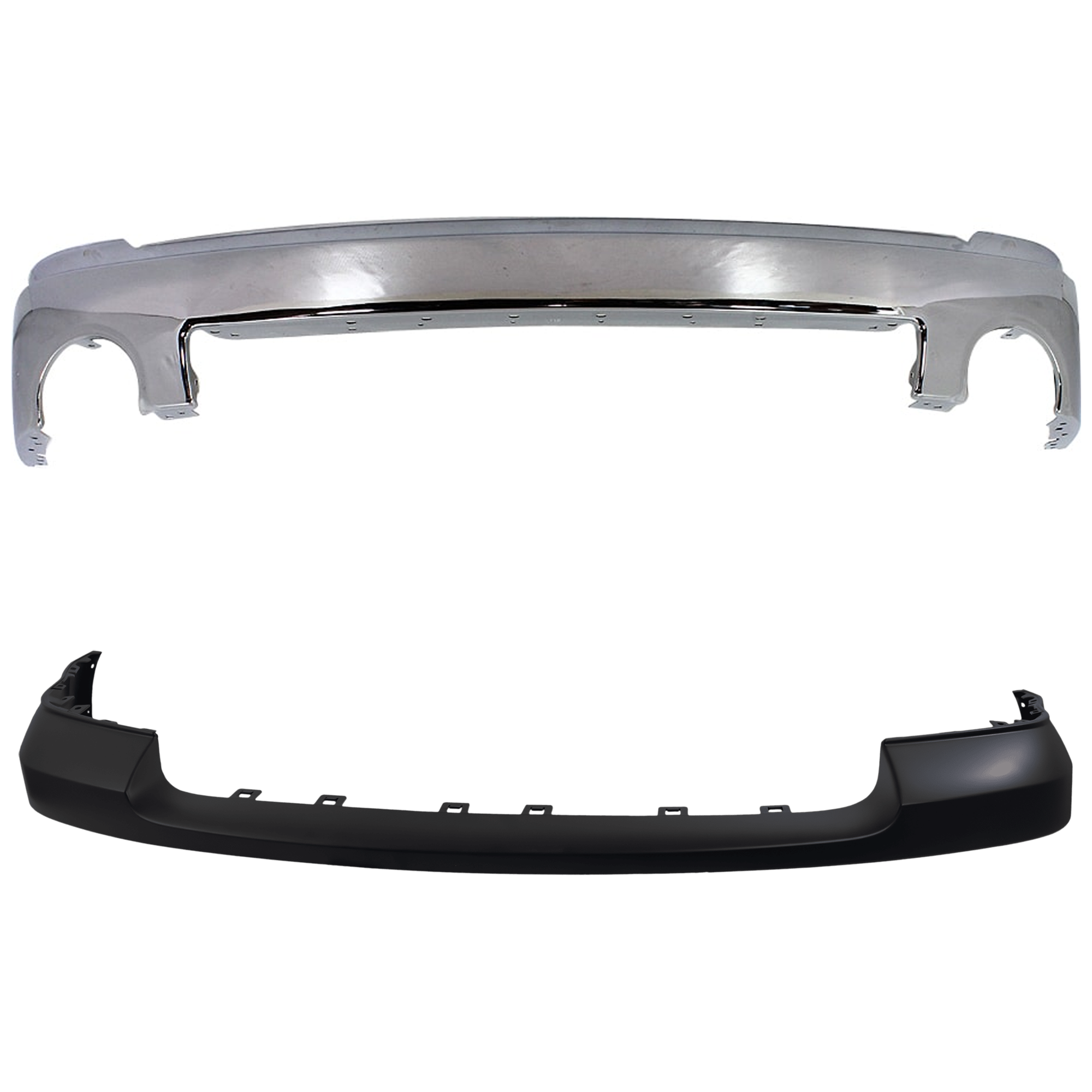 AM SIERRA 1500-07-13 FRONT BUMPER 2 pc kit Chrome without Air Hole SL SLE SLT WT without Towing Package with Bumper Cover SKU KIT 061224-38 Partslink GM1002833 GM1014103 OEM 15901505-25783617