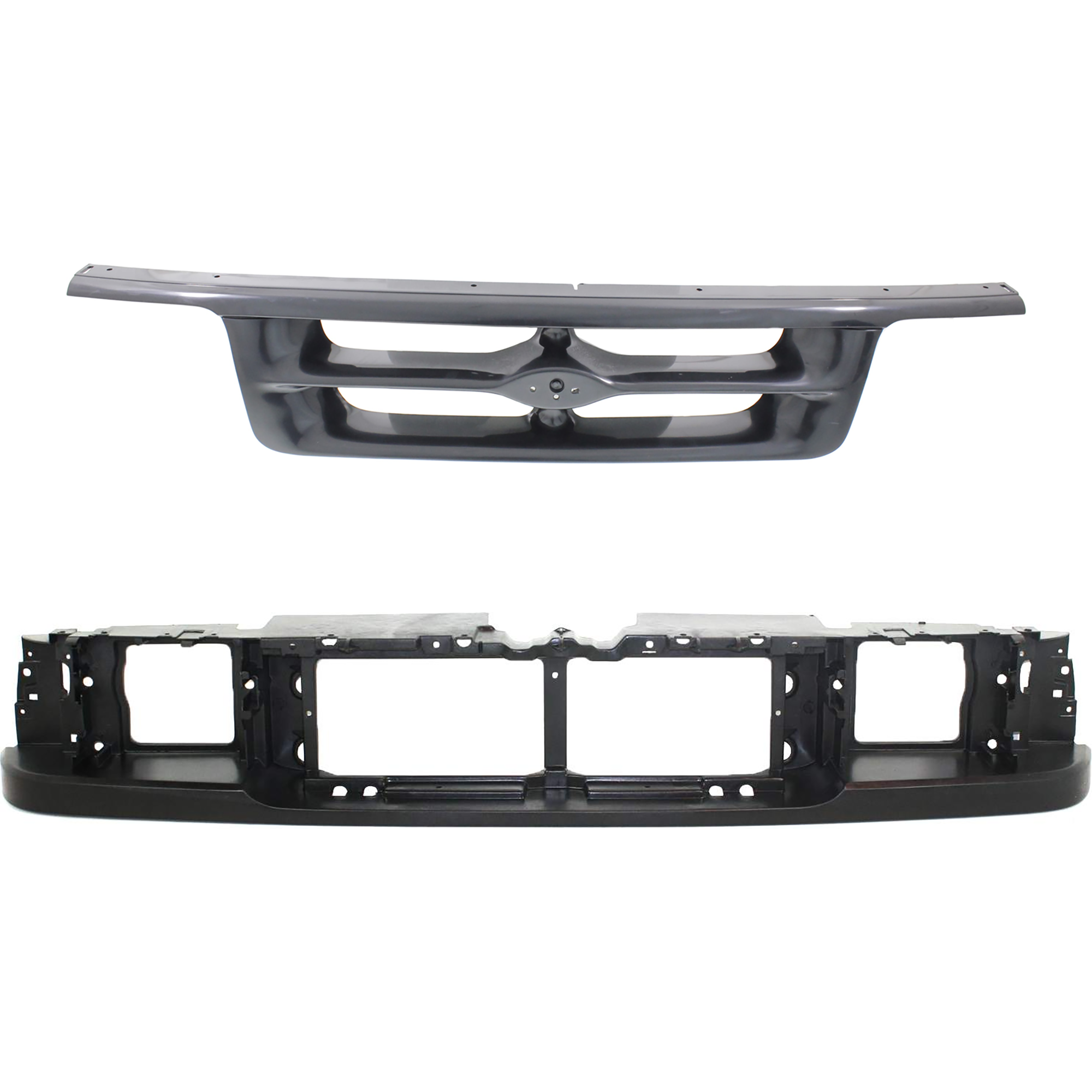 AM RANGER 95-97 HEADER PANEL 2 pc Kit Grille Mounting ABS Plastic with Grille Assembly SKU KIT 061224-40 Partslink FO1220193 FO1200309 OEM F67Z8190AA F57Z8200BA