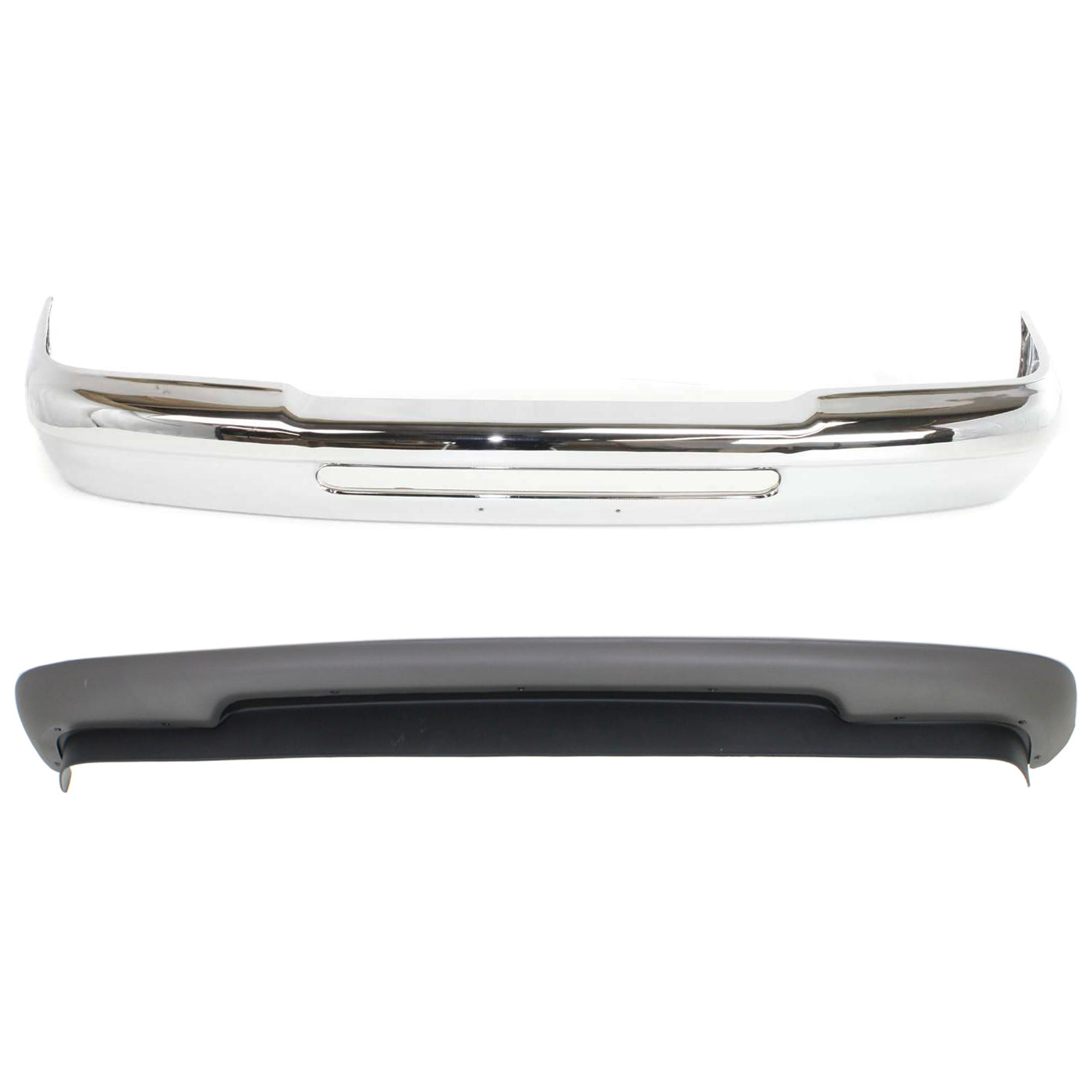 AM RANGER 93-97 FRONT BUMPER 2 pc kit Chrome without Molding Holes Excludes Splash Model with Valance SKU KIT 061224-53 Partslink FO1002427 FO1092163 OEM F57Z17757AA PFM F37Z17626C