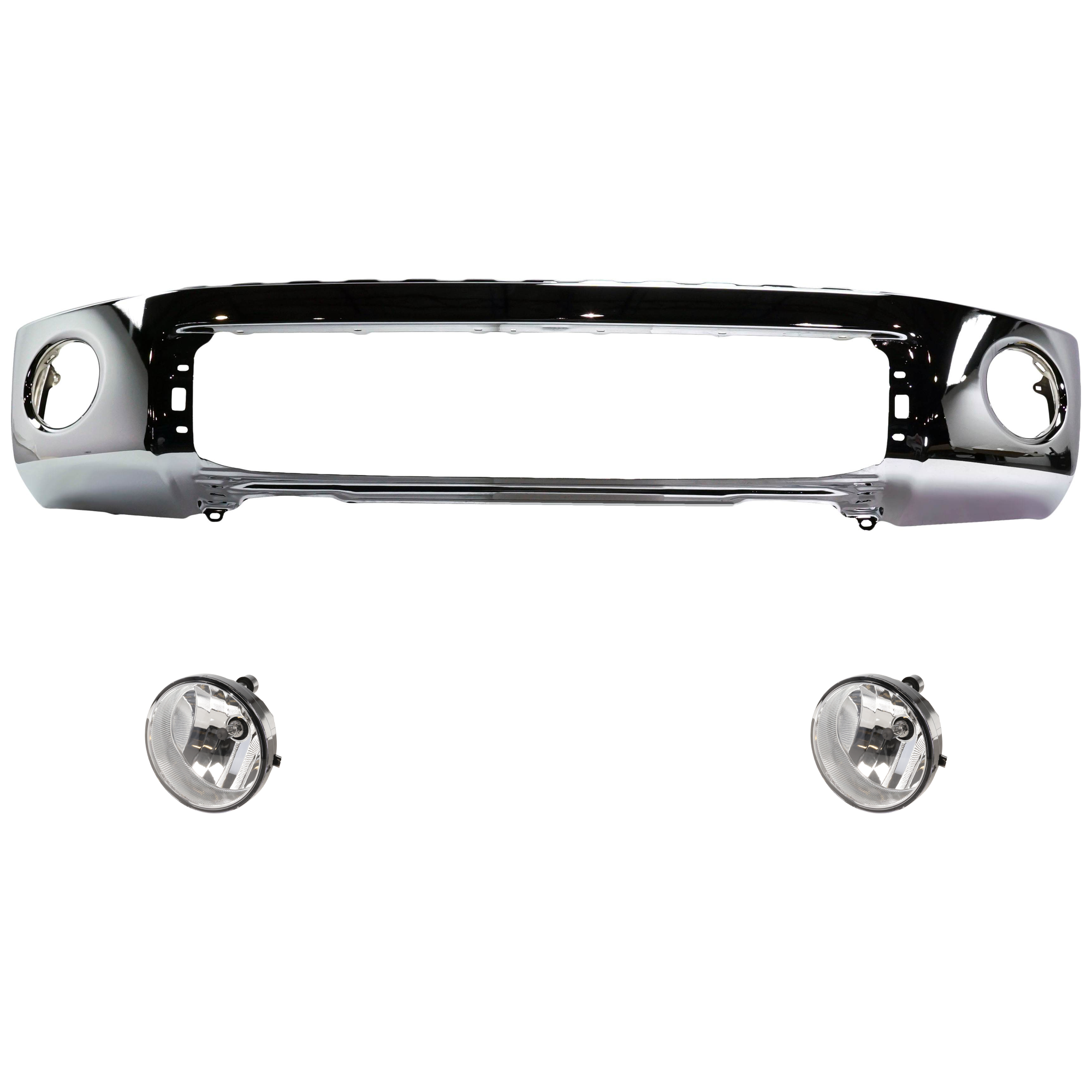 AM TUNDRA 07-13 FRONT BUMPER 3 pc kit Steel Chrome without Park Assist Sensor Holes with Bumper SKU KIT 061224-55 Partslink TO1002182 TO2592117 OEM 521110C021-81210AA030