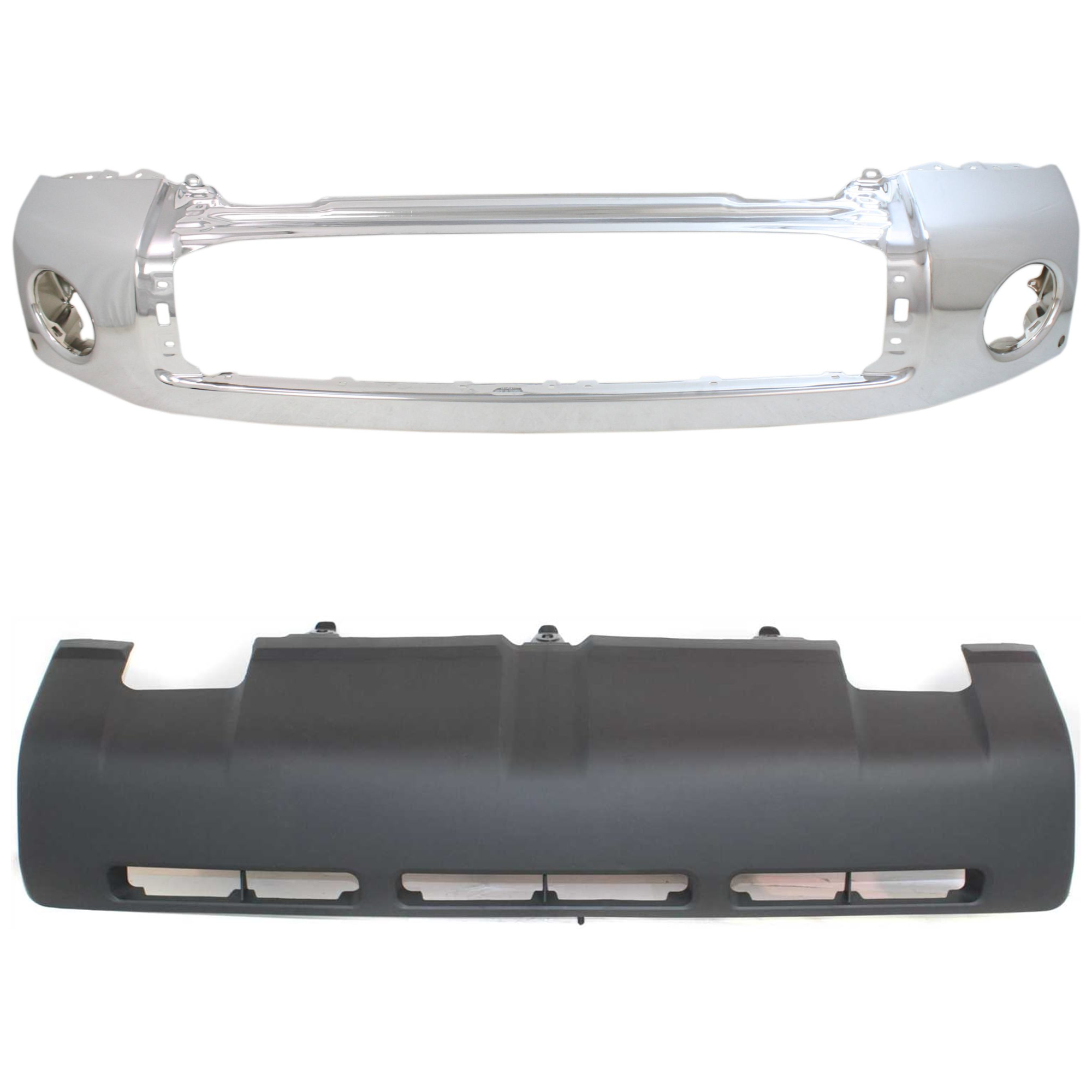 AM TUNDRA 07-09 FRONT BUMPER 2 pc kit Steel Chrome with Park Assist Sensor Holes with Bumper SKU KIT 061224-56 Partslink TO1002181 TO1095199 OEM 521110C901-539110C030