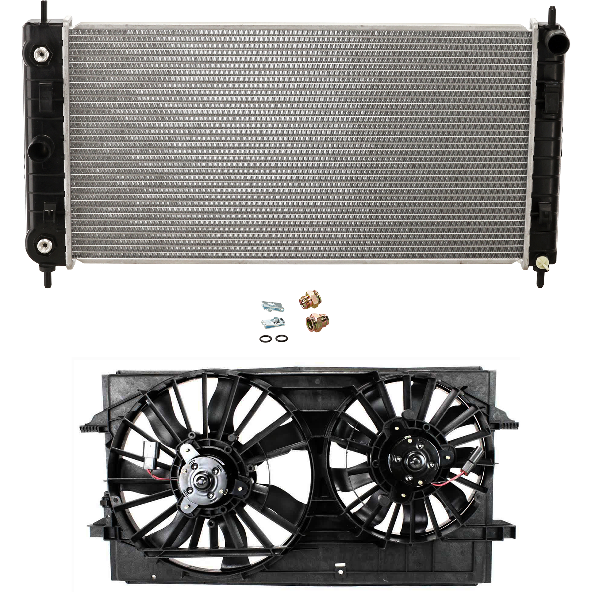 AM MALIBU 08-12 G6-06-10 AURA 08-09 RADIATOR 2 pc kit 4 Cyl 2.4L Eng. with Cooling Fan Assembly SKU KIT 061224-63 Partslink GM3010507 GM3115178 OEM 52495681-15788745