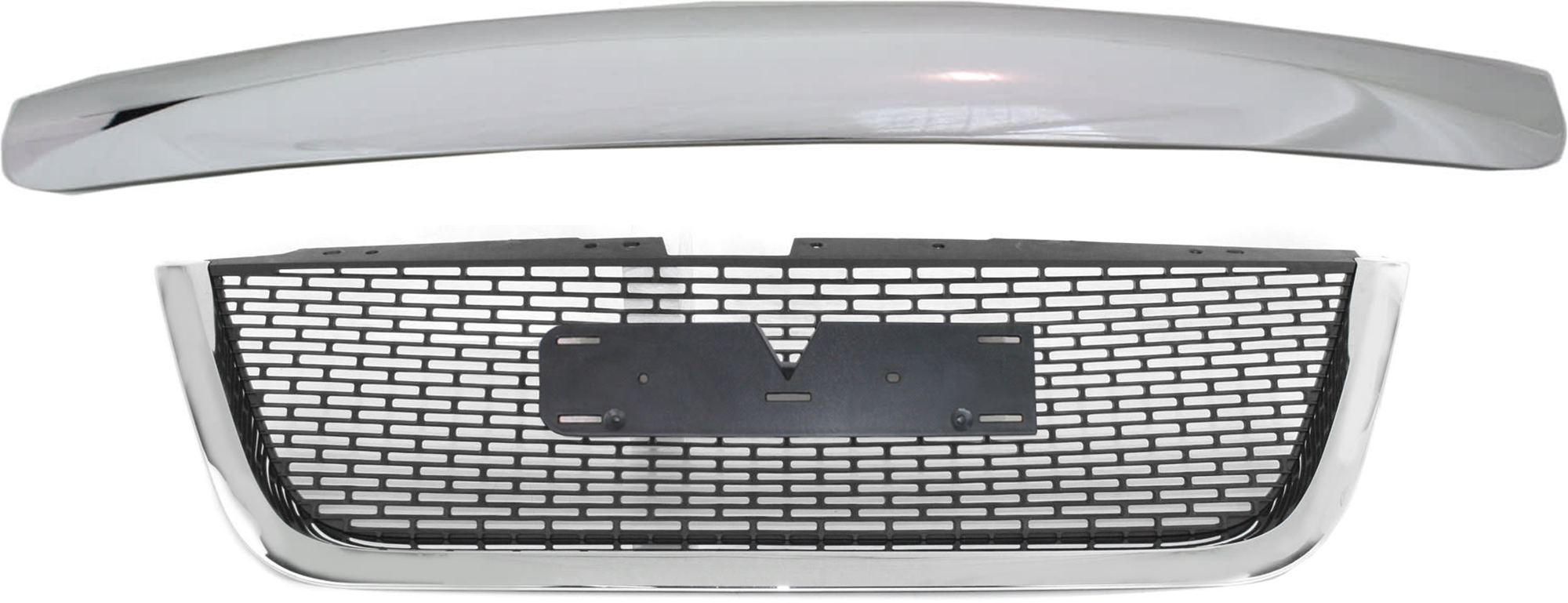 AM ACADIA 07-12 GRILLE 2 pc Kit Chrome Shell Painted Black Insert with Hood Molding SKU KIT 061224-67 Partslink GM1200585 GM1235115 OEM 22785560-25807062