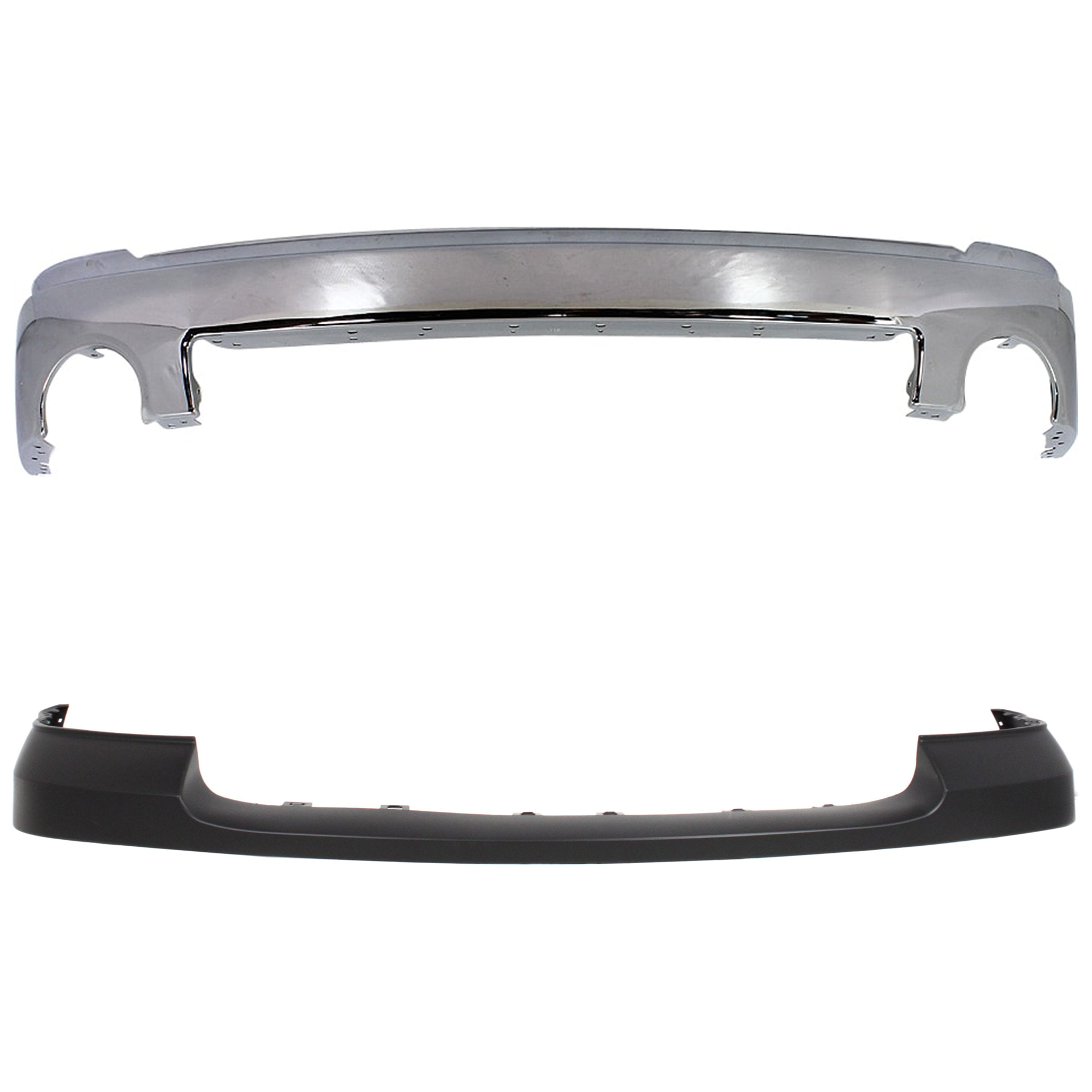 AM SIERRA 1500-07-13 FRONT BUMPER 2 pc kit Chrome without Air Hole SL SLE SLT WT without Towing Package with Bumper Cover SKU KIT 061224-72 Partslink GM1002833 GM1014102 OEM 15901505-25783584