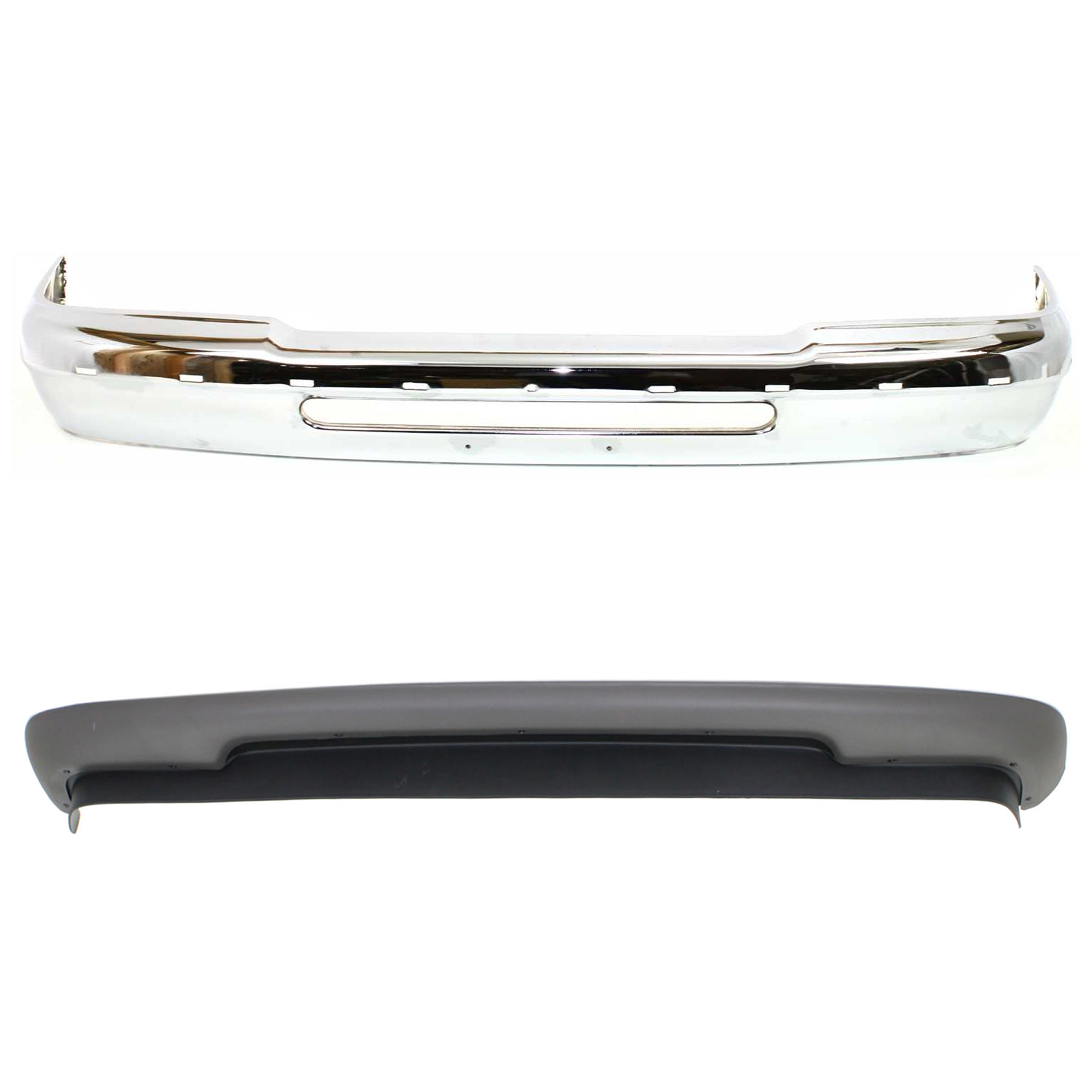 AM RANGER 93-97 FRONT BUMPER 2 pc kit Chrome with Molding Holes with Valance SKU KIT 061224-74 Partslink FO1002244 FO1092163 OEM F57Z17757AA F37Z17626C