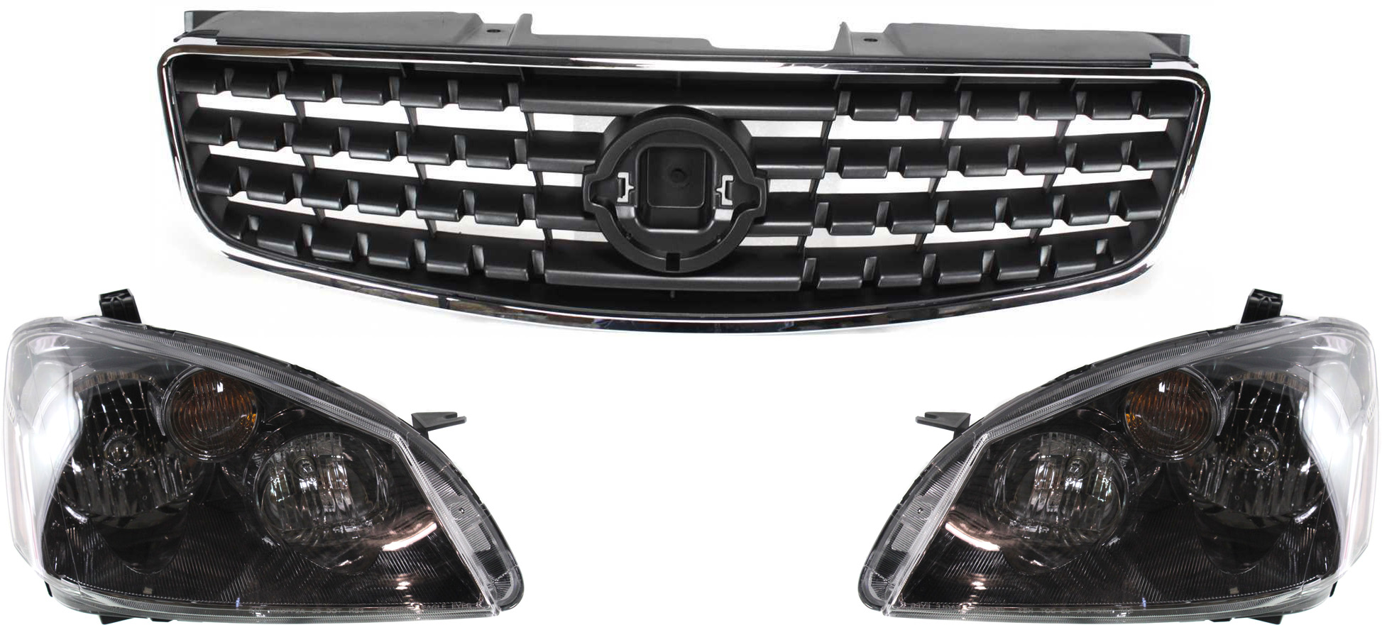 AM ALTIMA 05-06 HEAD LAMP RH AND LH Lens and Housing HID Xenon 3 pc Kit with Grille Assembly SKU KIT 061317-06 Partslink NI2519104 NI2518104 NI1200213 OEM 26025ZB900-26075ZB900-62070ZB0