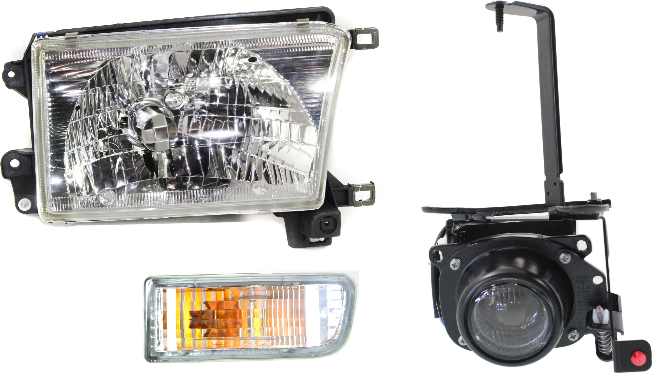 AM 4RUNNER 99-02 FOG LAMP RH 3 pc kit Assembly Halogen includes Headlight and Turn Signal Light SKU KIT 061317-34 Partslink TO2593110 TO2503128 TO2531133 OEM 8121035050-8111035320-81510352