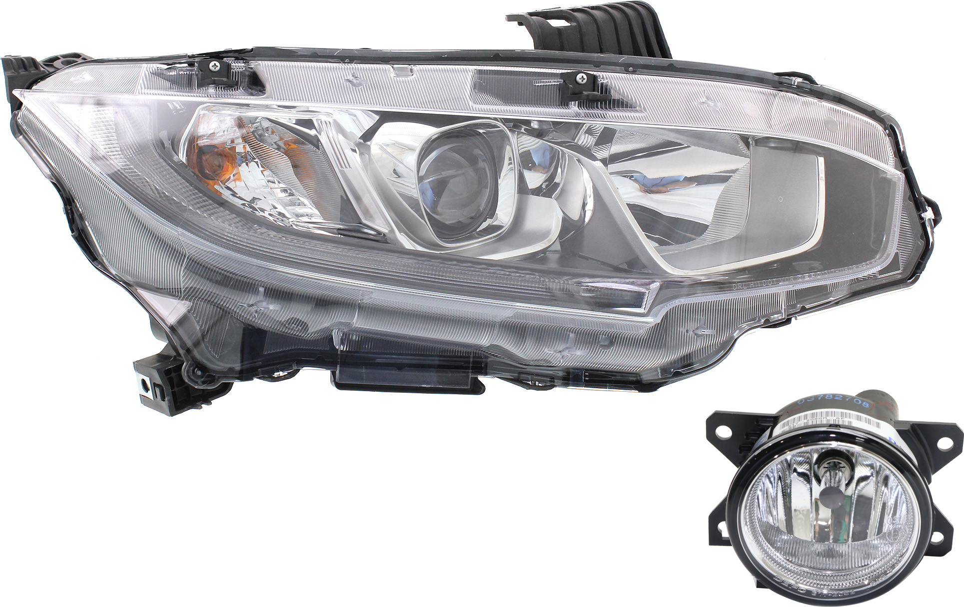 AM CIVIC 16-20 HEAD LAMP RH Assembly Halogen 2 pc Kit with Fog Light SKU KIT 061317-78 Partslink HO2503173 HO2593143 OEM 33100TBAA01-33900T5RA01-33900T