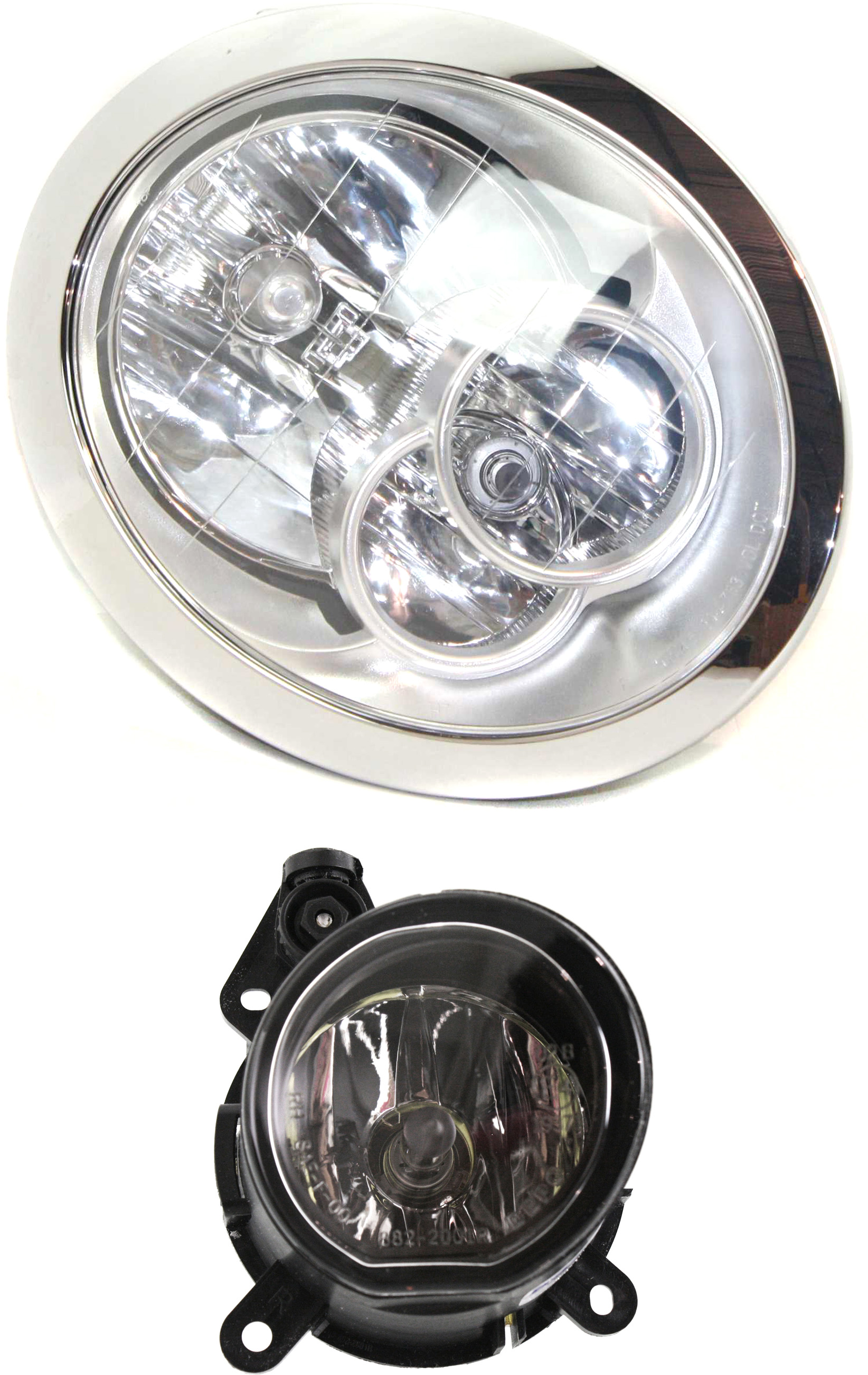 AM COOPER 05-08 HEAD LAMP RH Assembly Halogen 2 pc Kit with Fog Light SKU KIT 061317-83 Partslink MC2503102 MC2593101 OEM 63127198734-63176925050